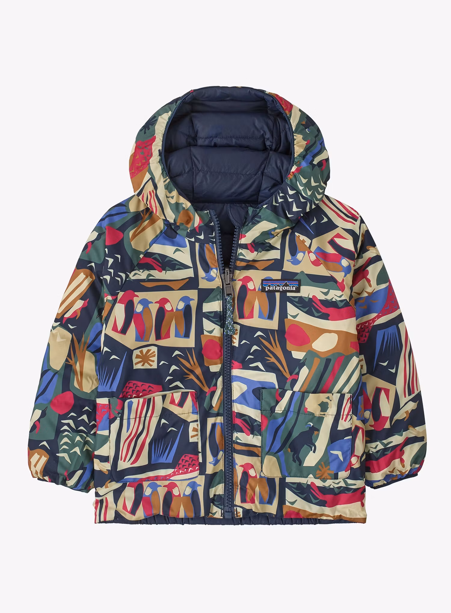 Detská bunda Patagonia Baby Reversible Down Sweater Hoody - lets chat/new navy