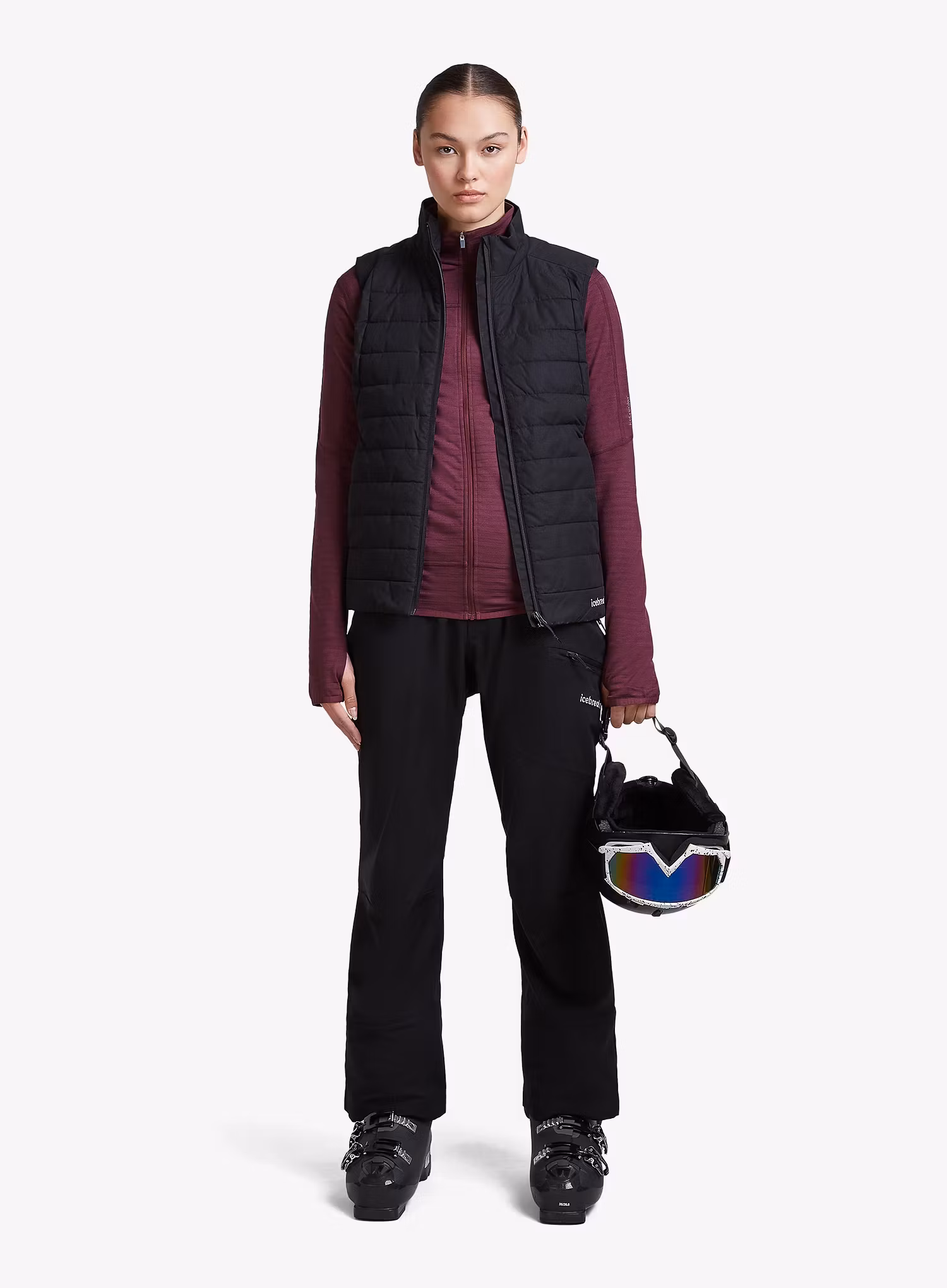 Mikina dámska Icebreaker Merino Blend 300 RealFleece Descender LS Zip Hoodie - dk berry