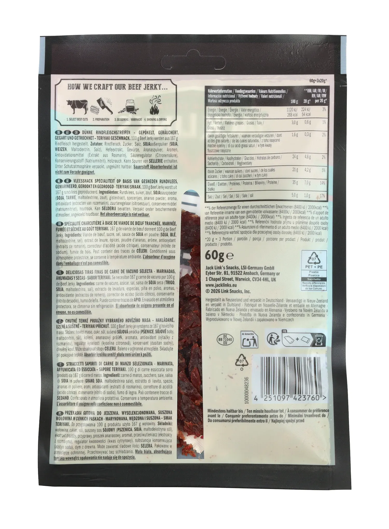 Sušené hovädzie mäso Jack Link's X MrBeast Beef Jerky Teriyaki 60 g
