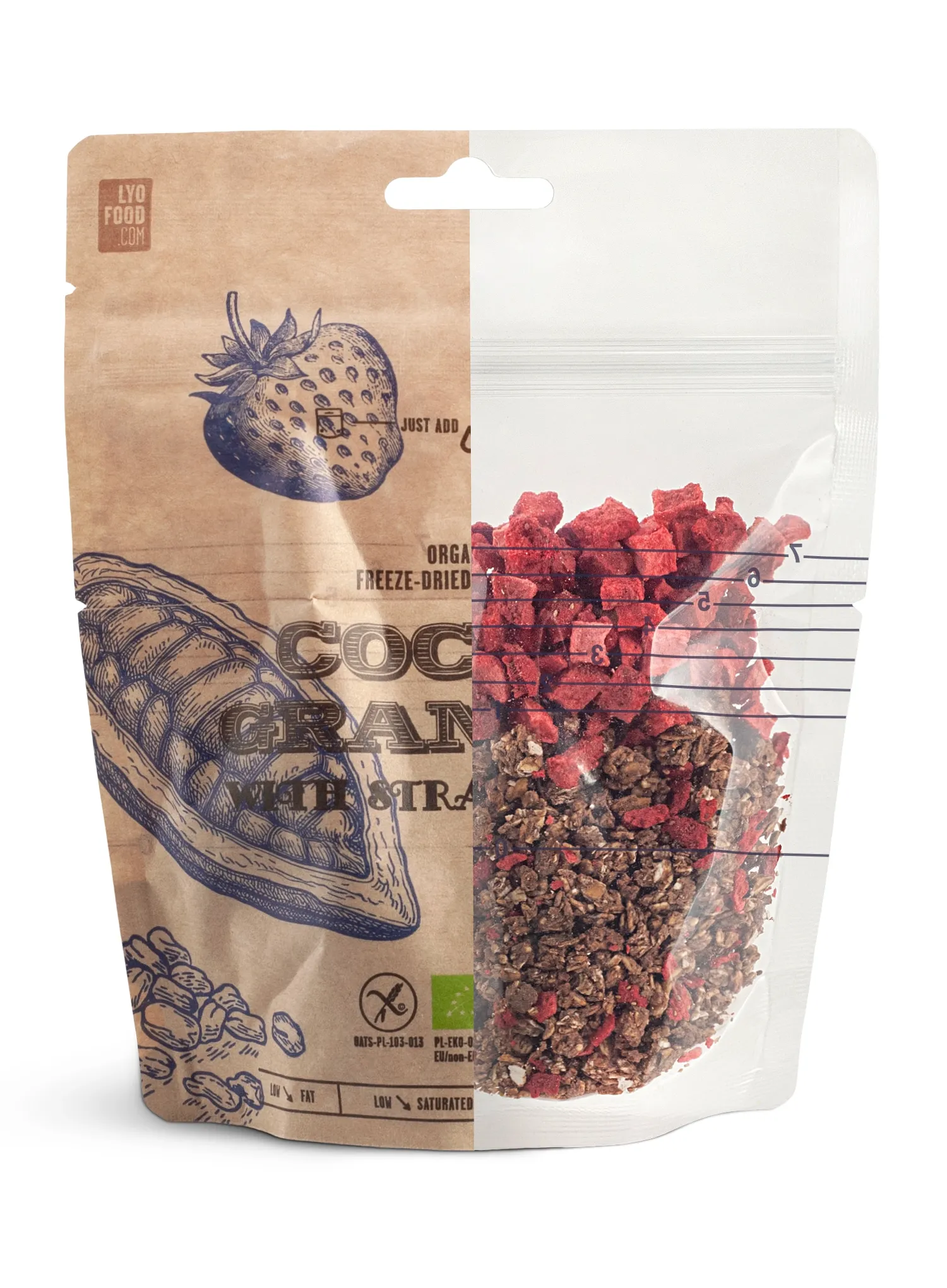 Lyofilizát LYOFOOD Bistro Eko granola kakaová  s jahodami 270g