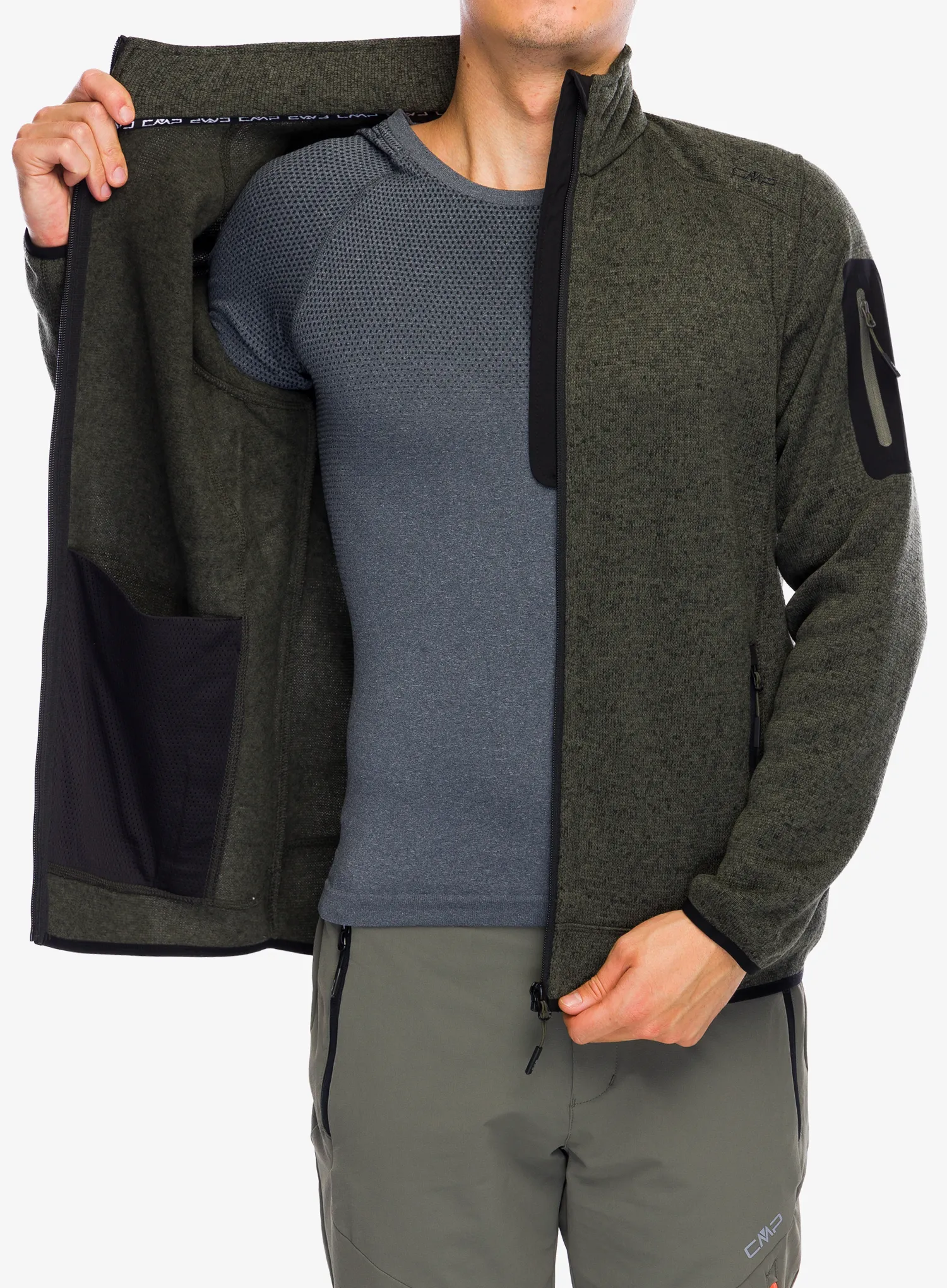 Flísová mikina CMP Perl Jacket Knitted - olive/nero