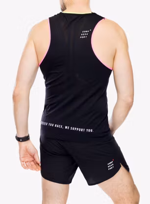 Bežecké tričko Compressport Pro Racing Singlet - black/safe yellow/neo pink