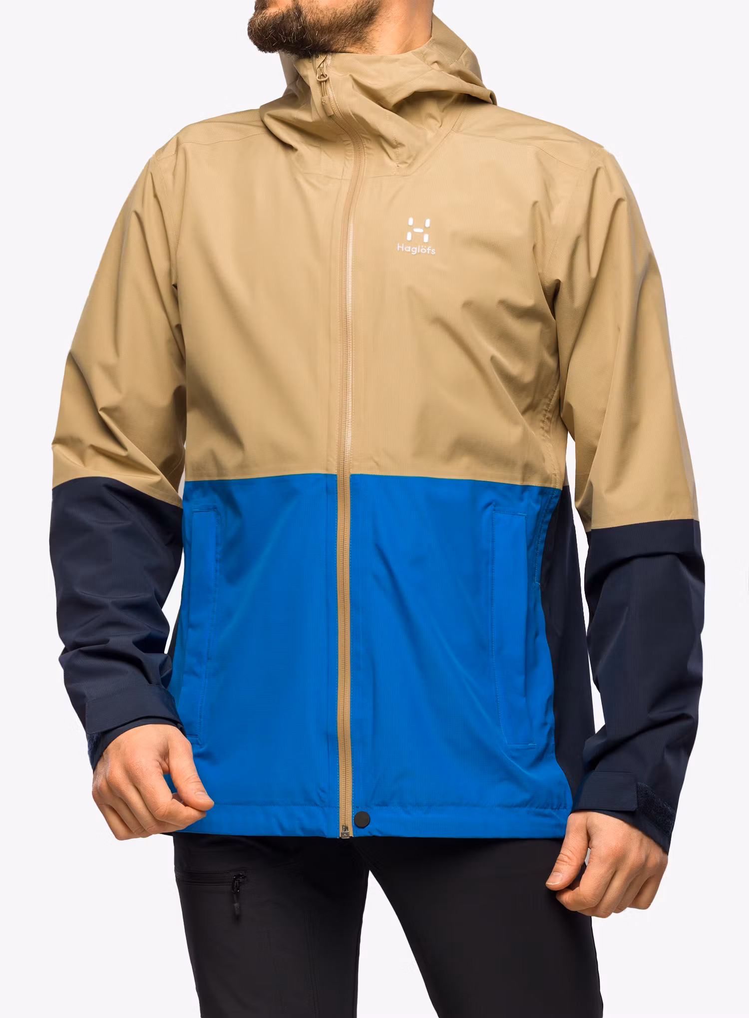 Bunda do dažďa pánska Haglofs Finch Proof Jacket - sand/tarn blue