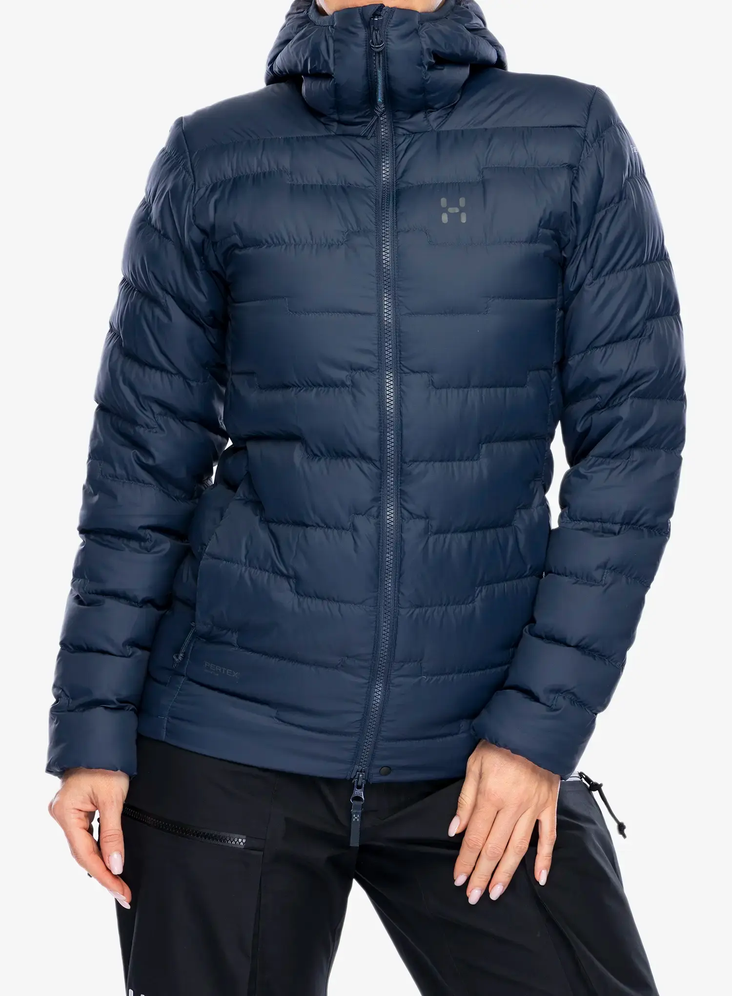 Bunda páperová dámska Haglofs ROC Flash Down Hood - tarn blue