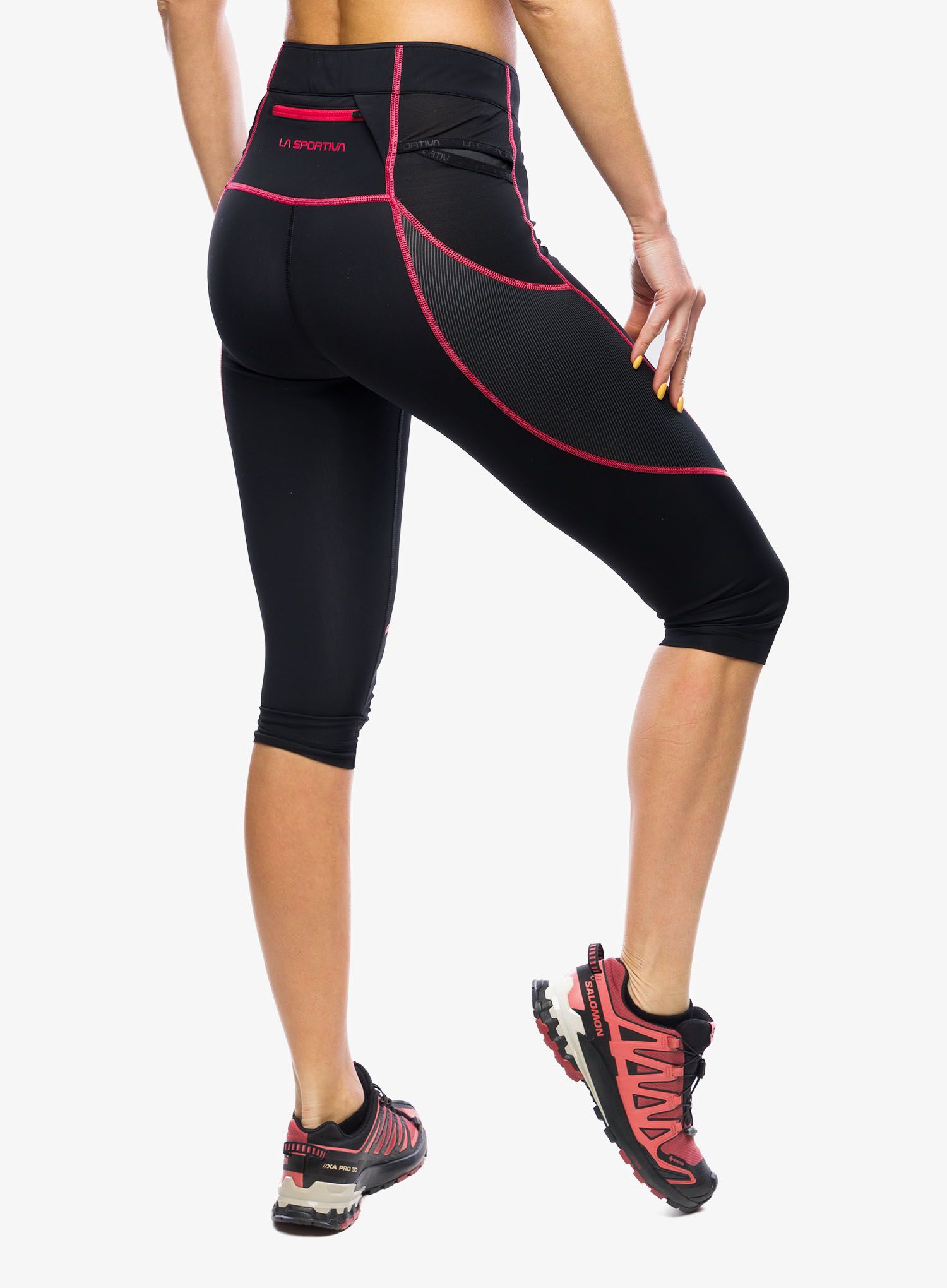 Dámske bežecké legíny La Sportiva Triumph Tight 3/4 - black/hibiscus