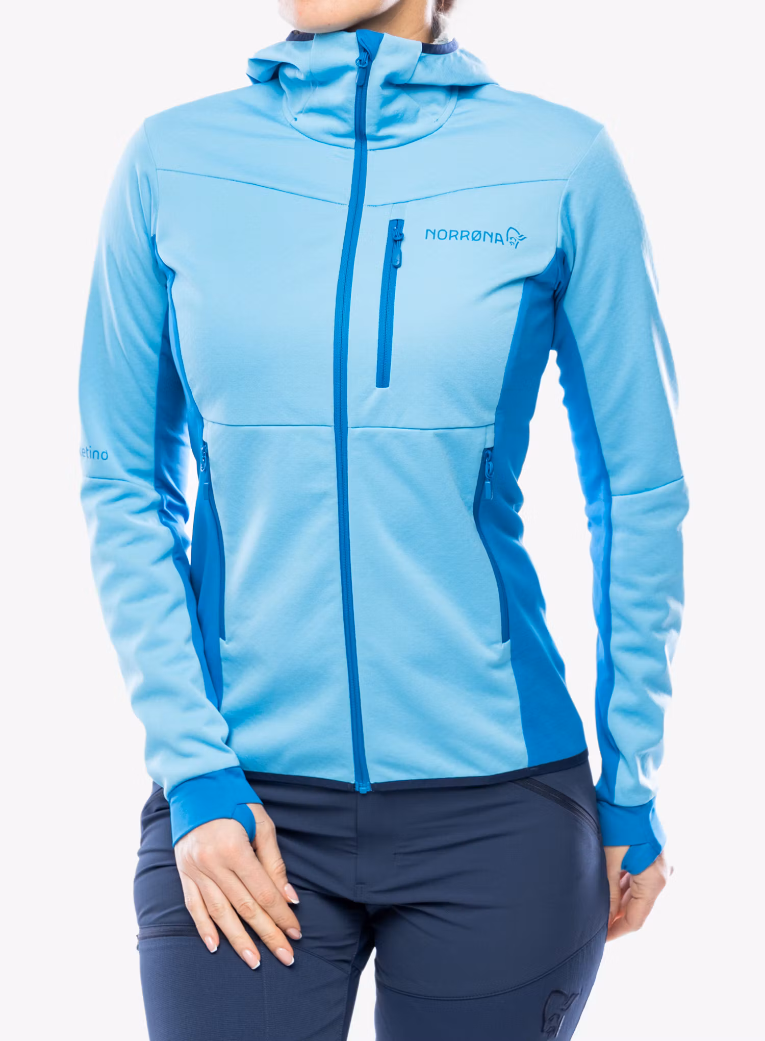 Dámska flísová mikina Norrona Falketind Warm2 Octa Hood - aquarius/mykonos blue