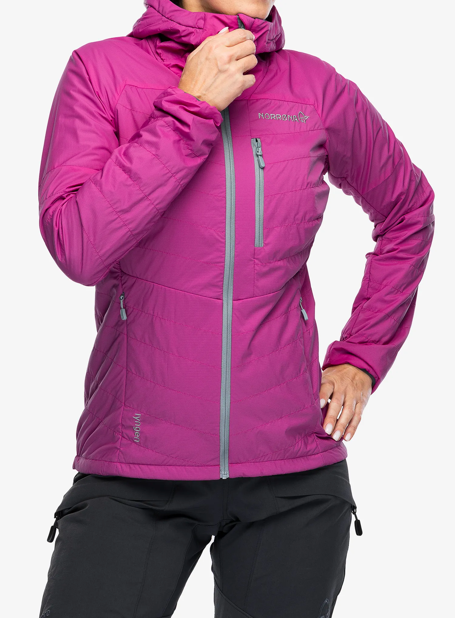 Zateplená bunda dámska Norrona Lyngen Alpha100 Zip Hood - festival fuchsia