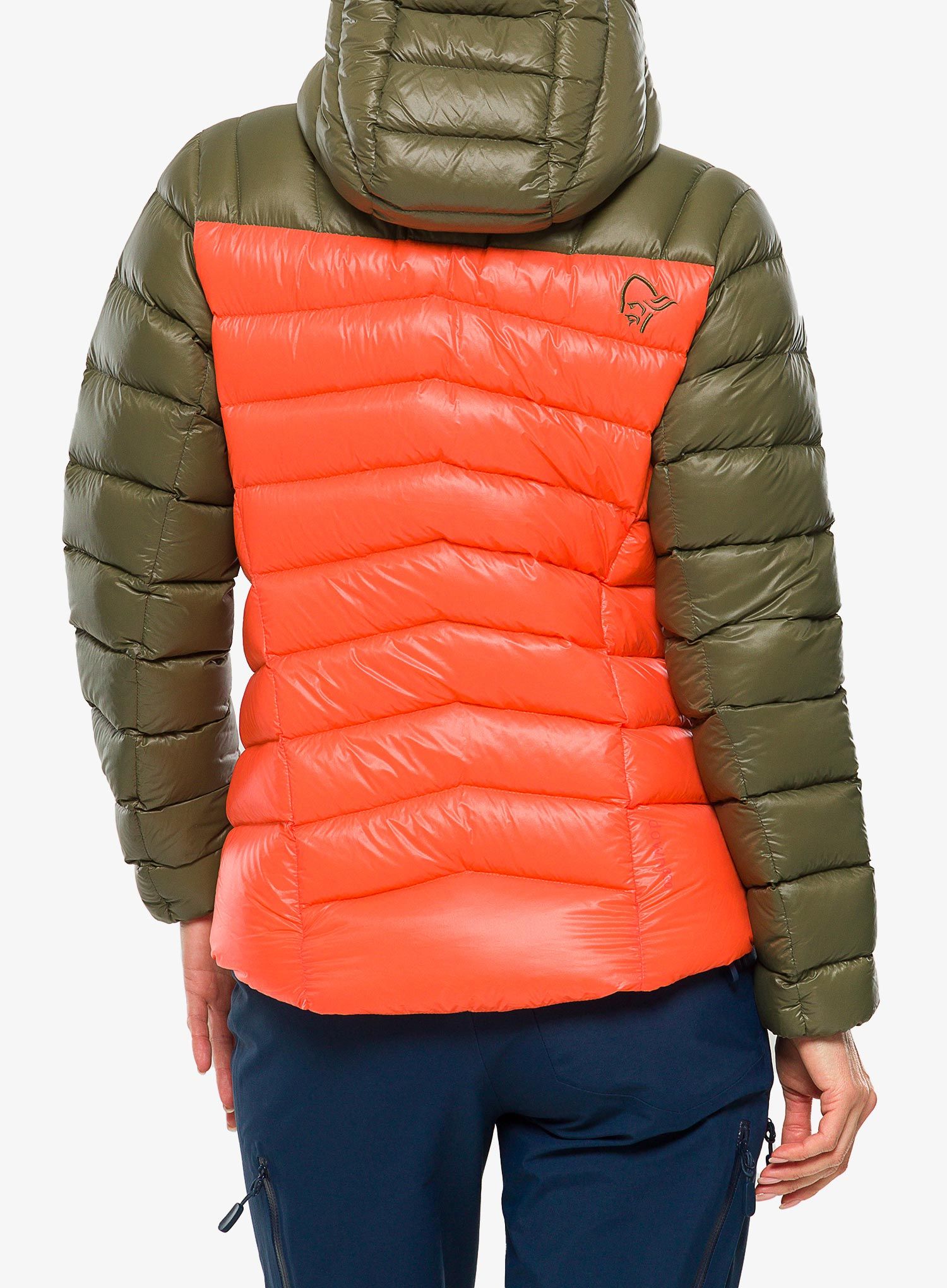 Bunda páperová dámska Norrona Lyngen Down850 Hood - olive night/orange alert