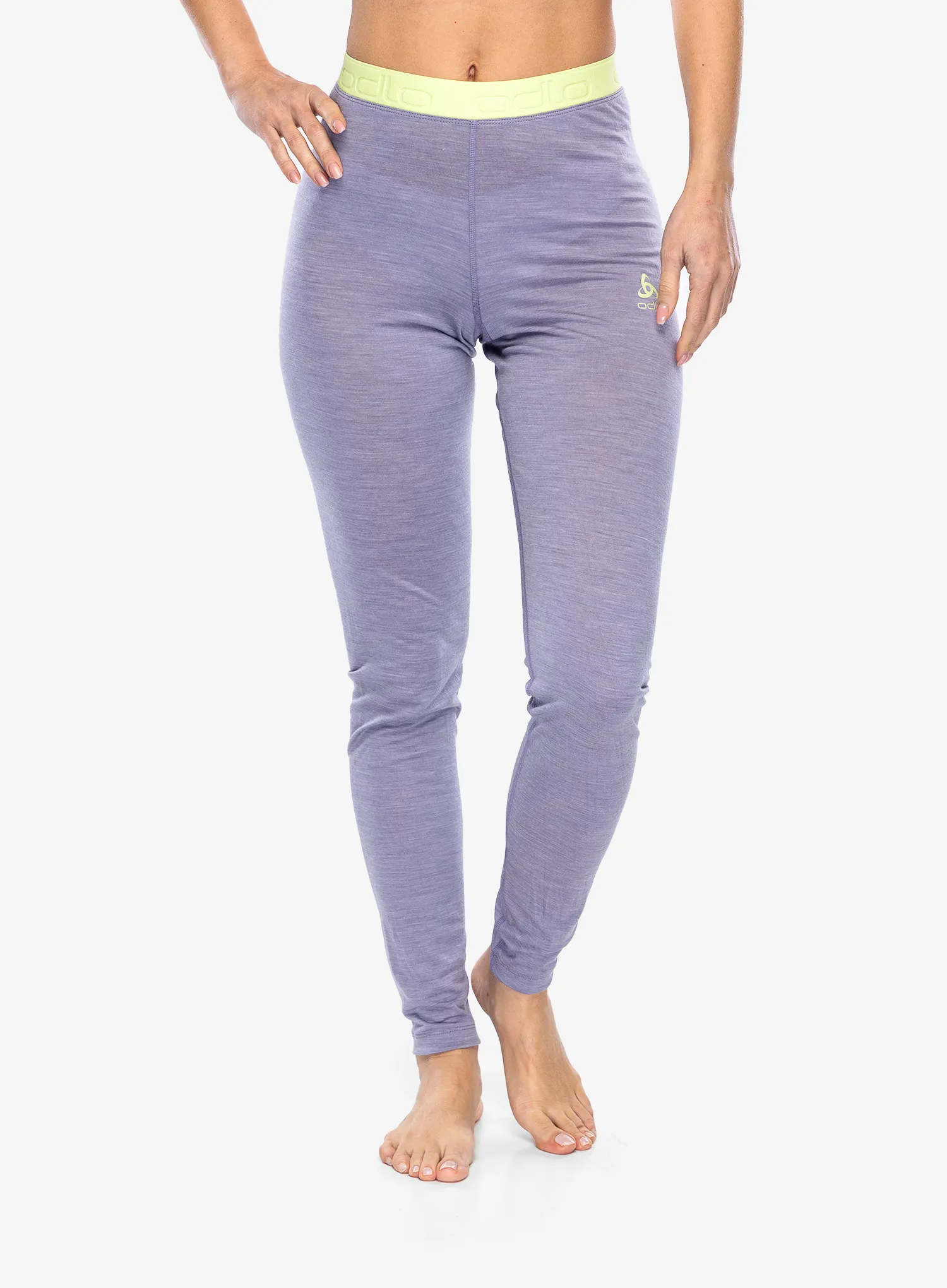 Dámske funkčné legíny Odlo Natural Performance PW 150 BL Bottom Long - gray ridge melange/shadow lime