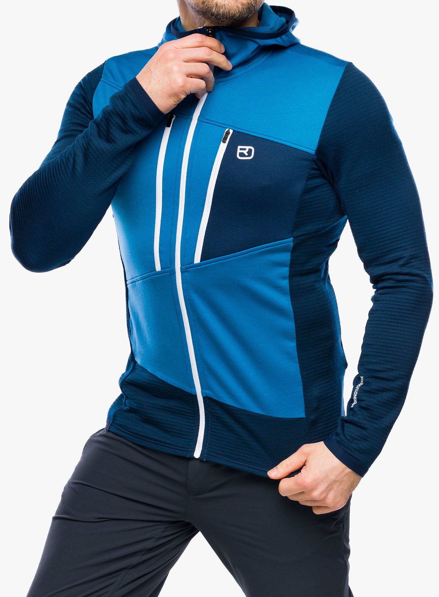 Mikina s kapucňou Ortovox Fleece Grid Hoody - mountain blue