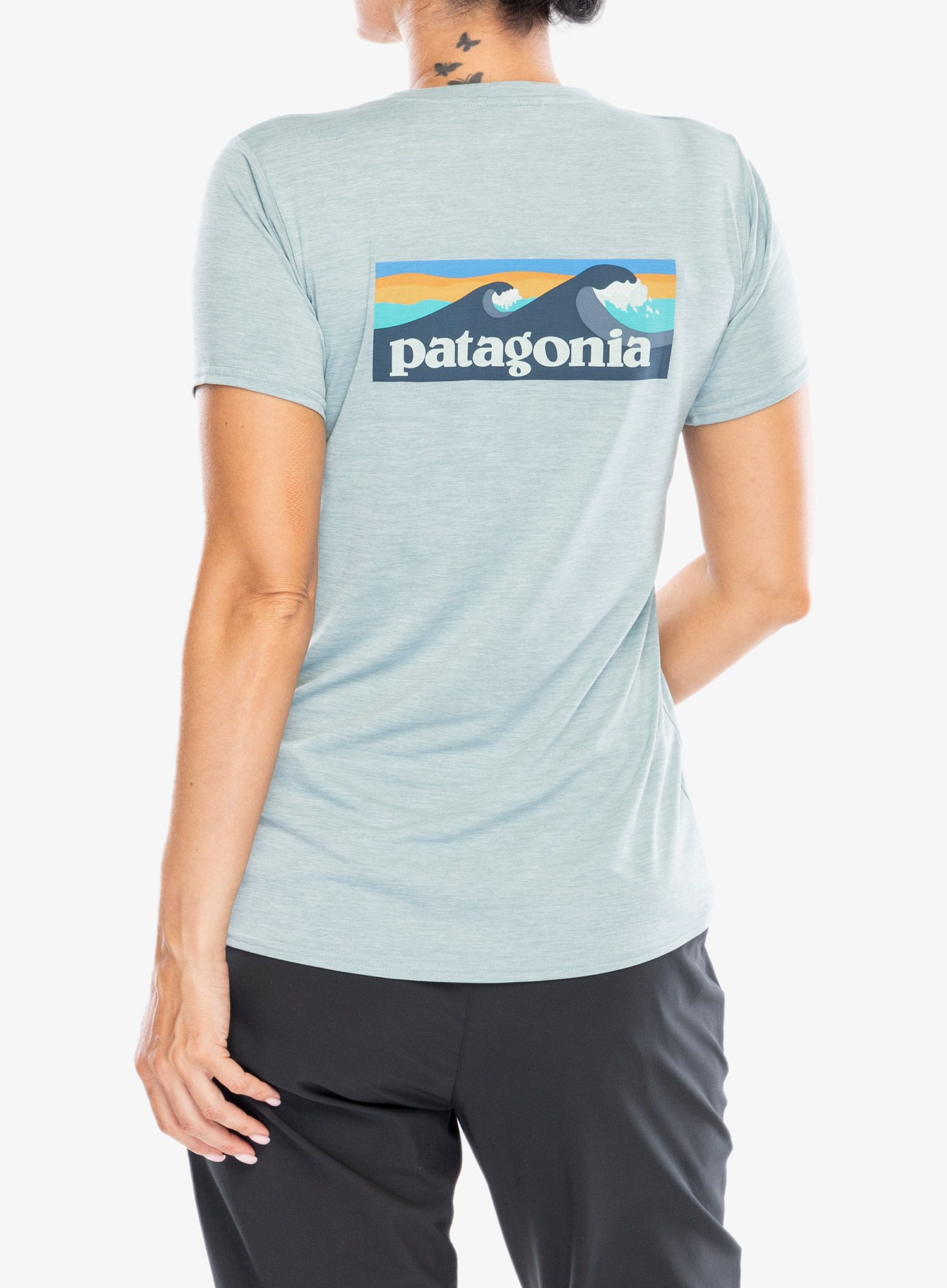 Dámske tričko Patagonia Cap Cool Daily Graphic Shirt Waters - boardshort logo thermal blue