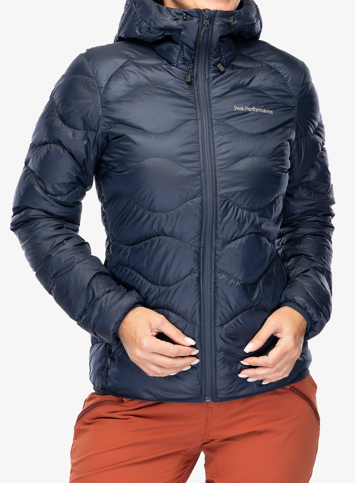 Bunda páperová dámska Peak Performance Helium Down Hood Jacket - blue shadow/shadow