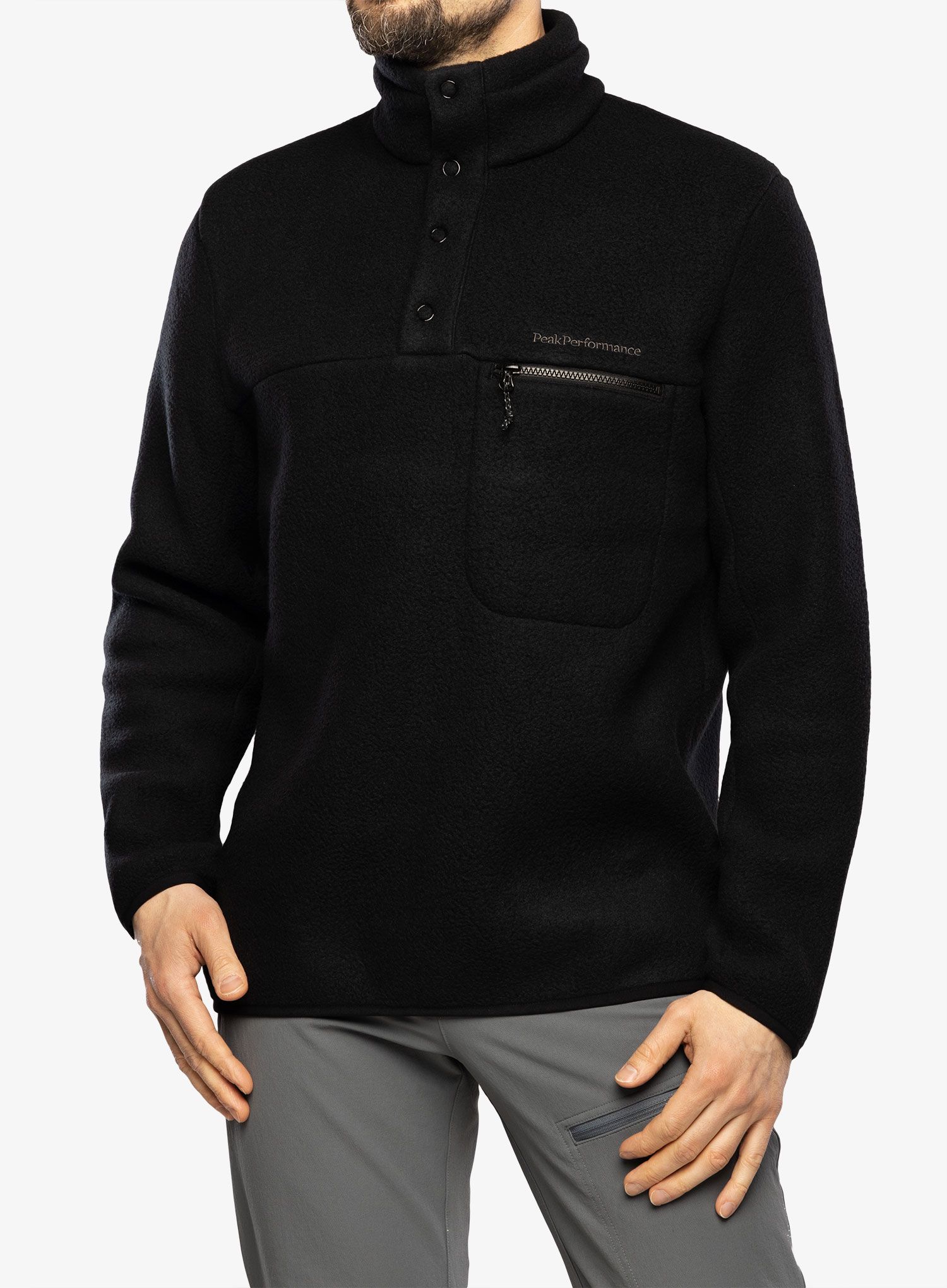 Flísová mikina Peak Performance Fleece Snap T-Neck - black