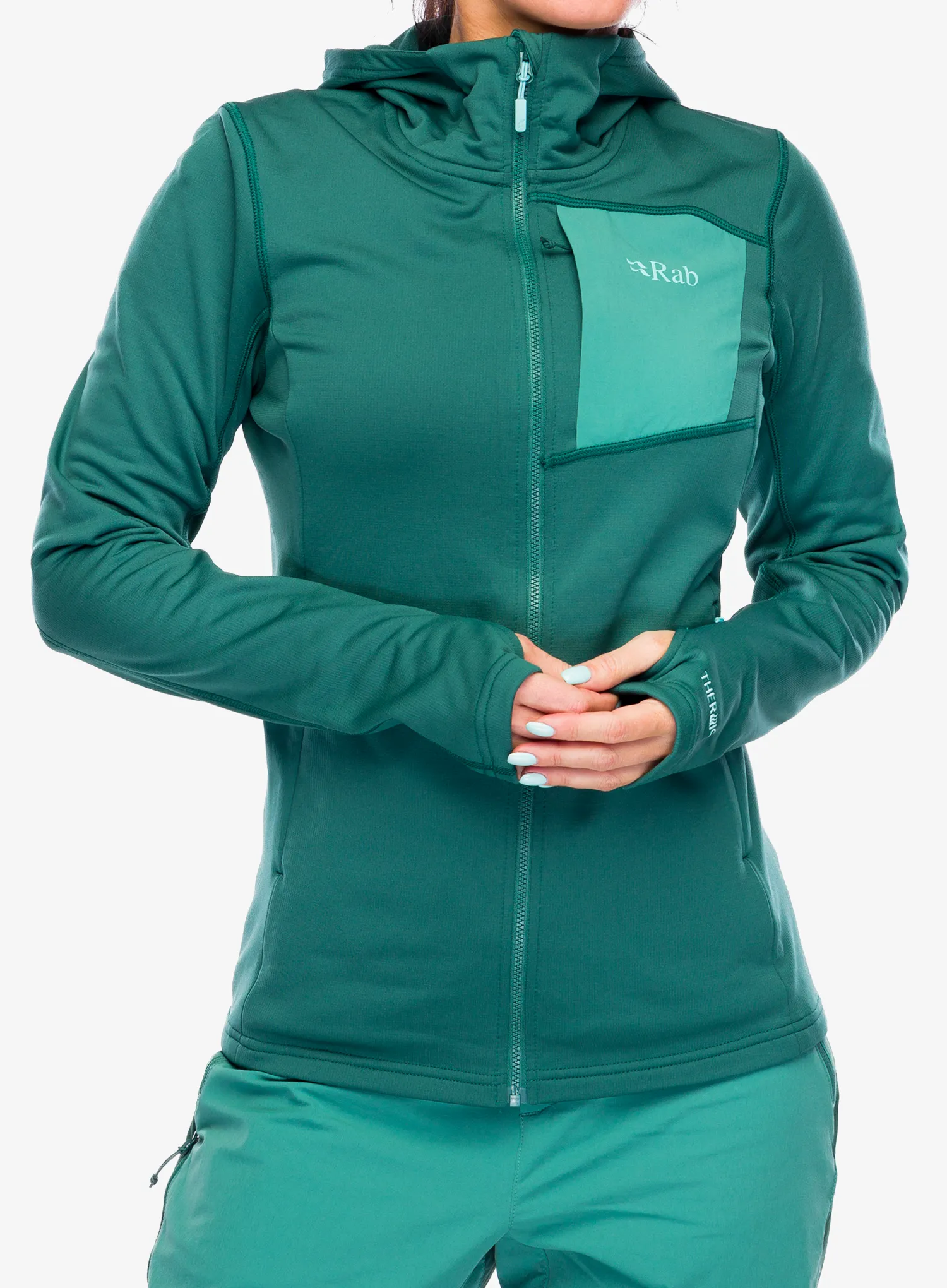 Dámska mikina s kapucňou Rab Superflux Hoody - green slate