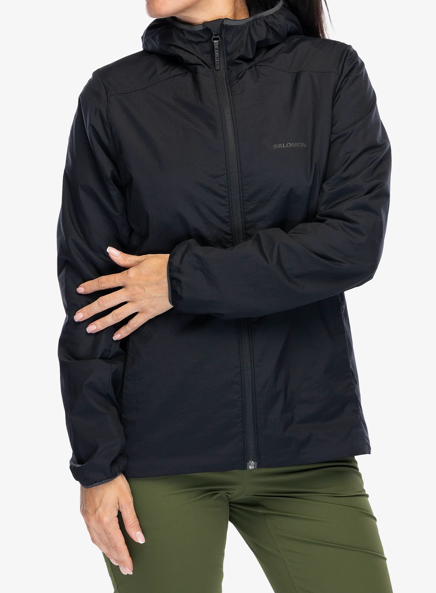 Zateplená bunda dámska Salomon Mountain Flex Jacket Hood - deep black
