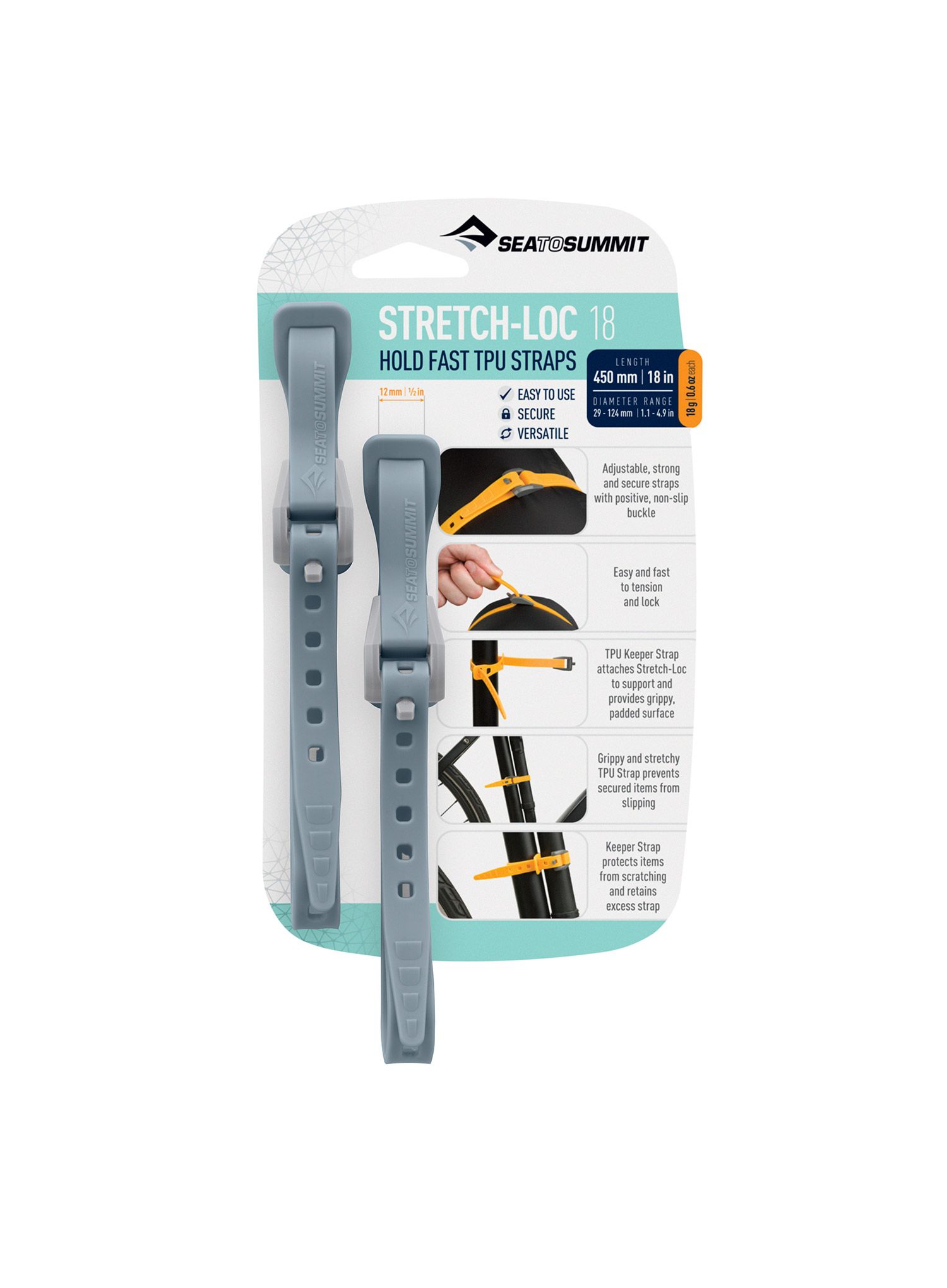 Popruhy Sea To Summit Stretch-Loc 18 - 12 mm x 450 mm 2 Pack - grey