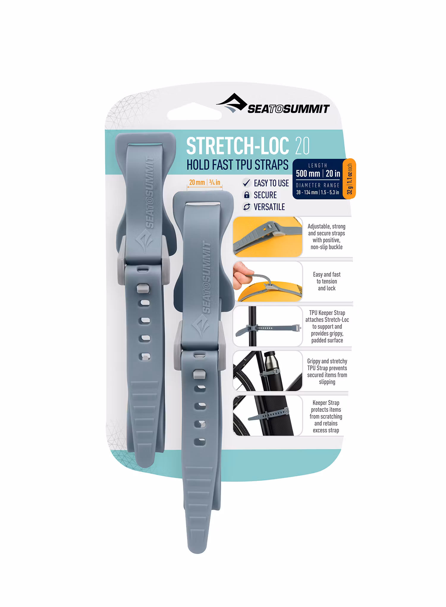 Popruhy Sea To Summit Stretch-Loc 20 - 20 mm x 500 mm 2 Pack - grey