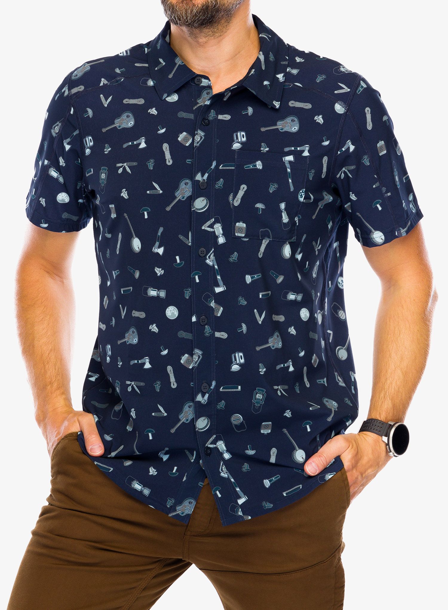 Košeľa Smartwool Printed Short Sleeve Button Down - deep navy