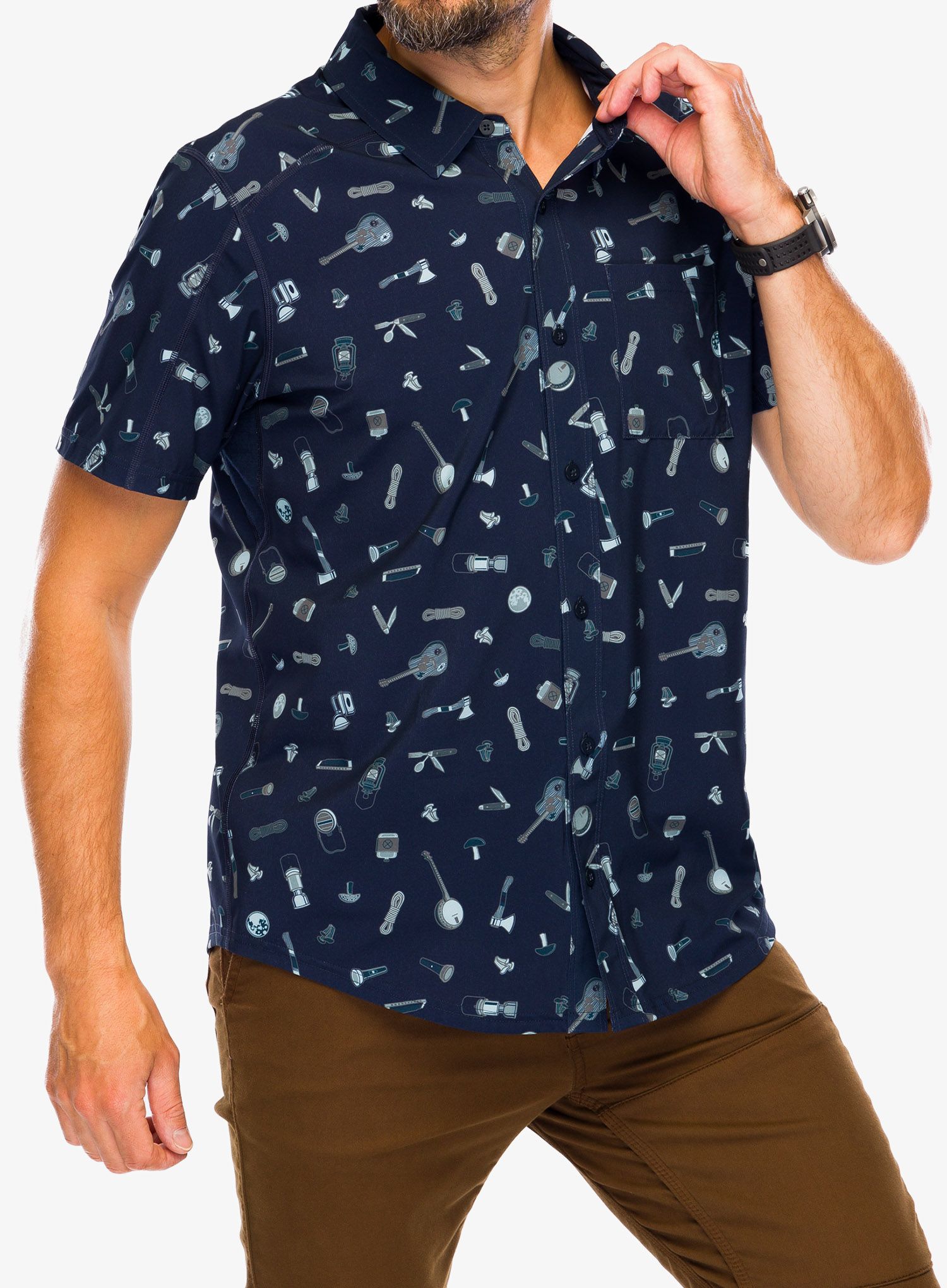 Košeľa Smartwool Printed Short Sleeve Button Down - deep navy