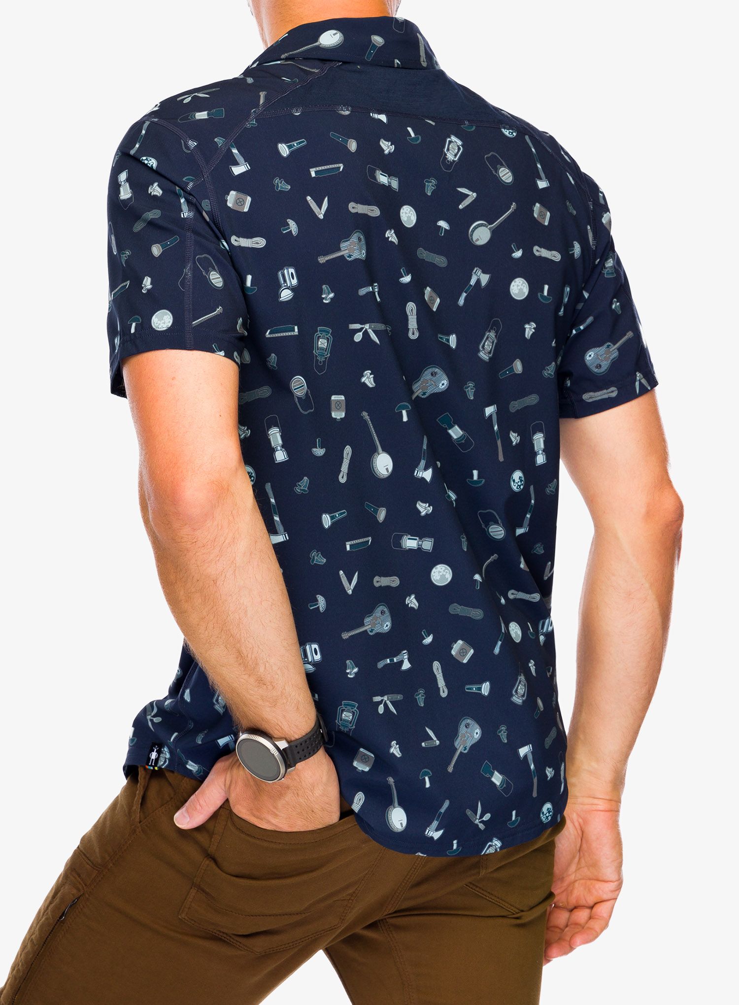 Košeľa Smartwool Printed Short Sleeve Button Down - deep navy