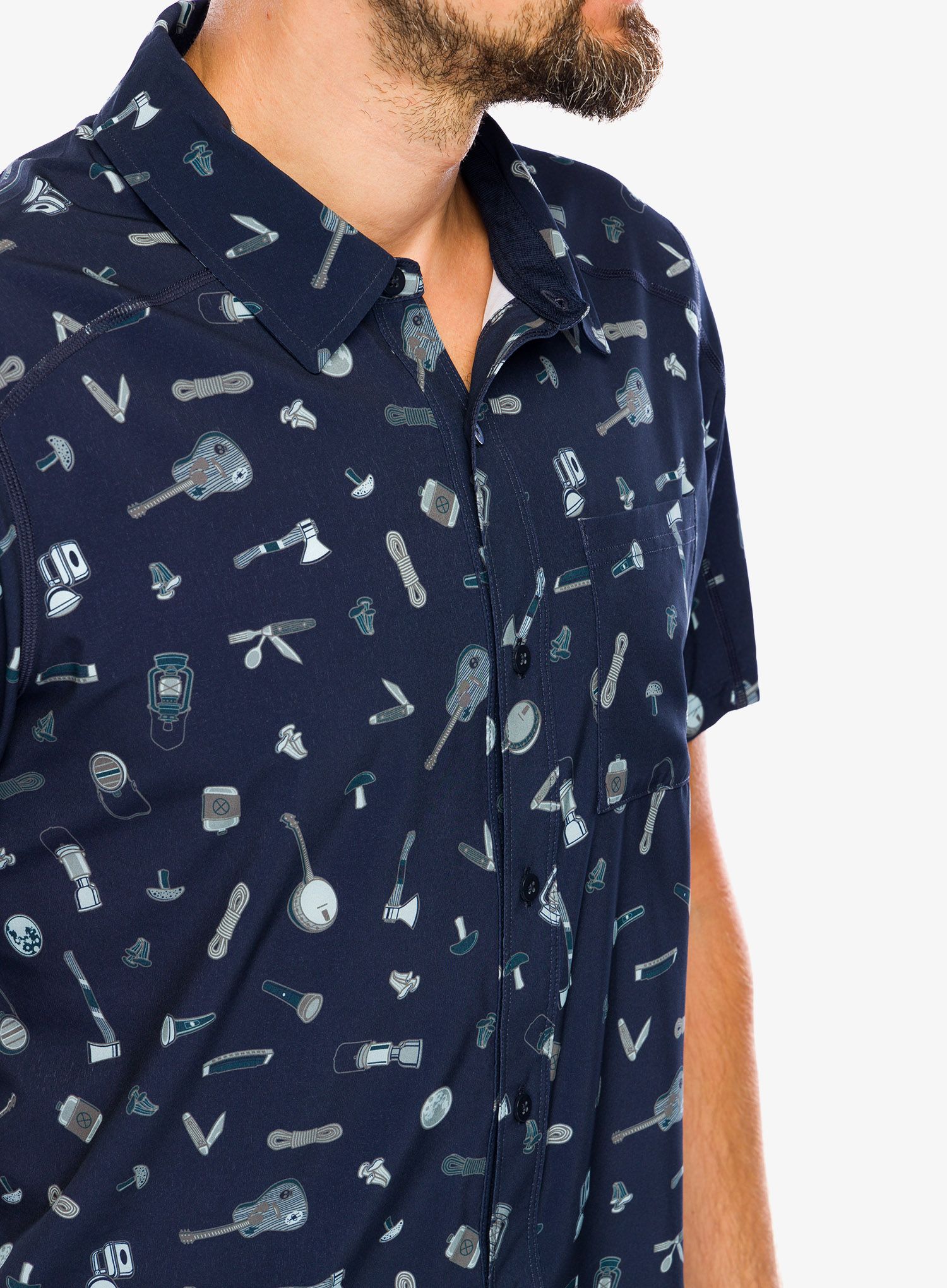 Košeľa Smartwool Printed Short Sleeve Button Down - deep navy