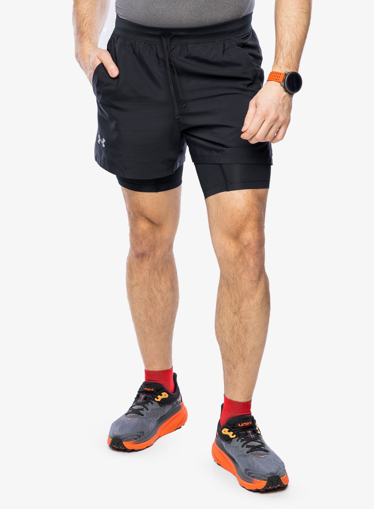 Bežecké kraťasy Under Armour Launch 5 inch 2-in-1 Short - black/black/reflective