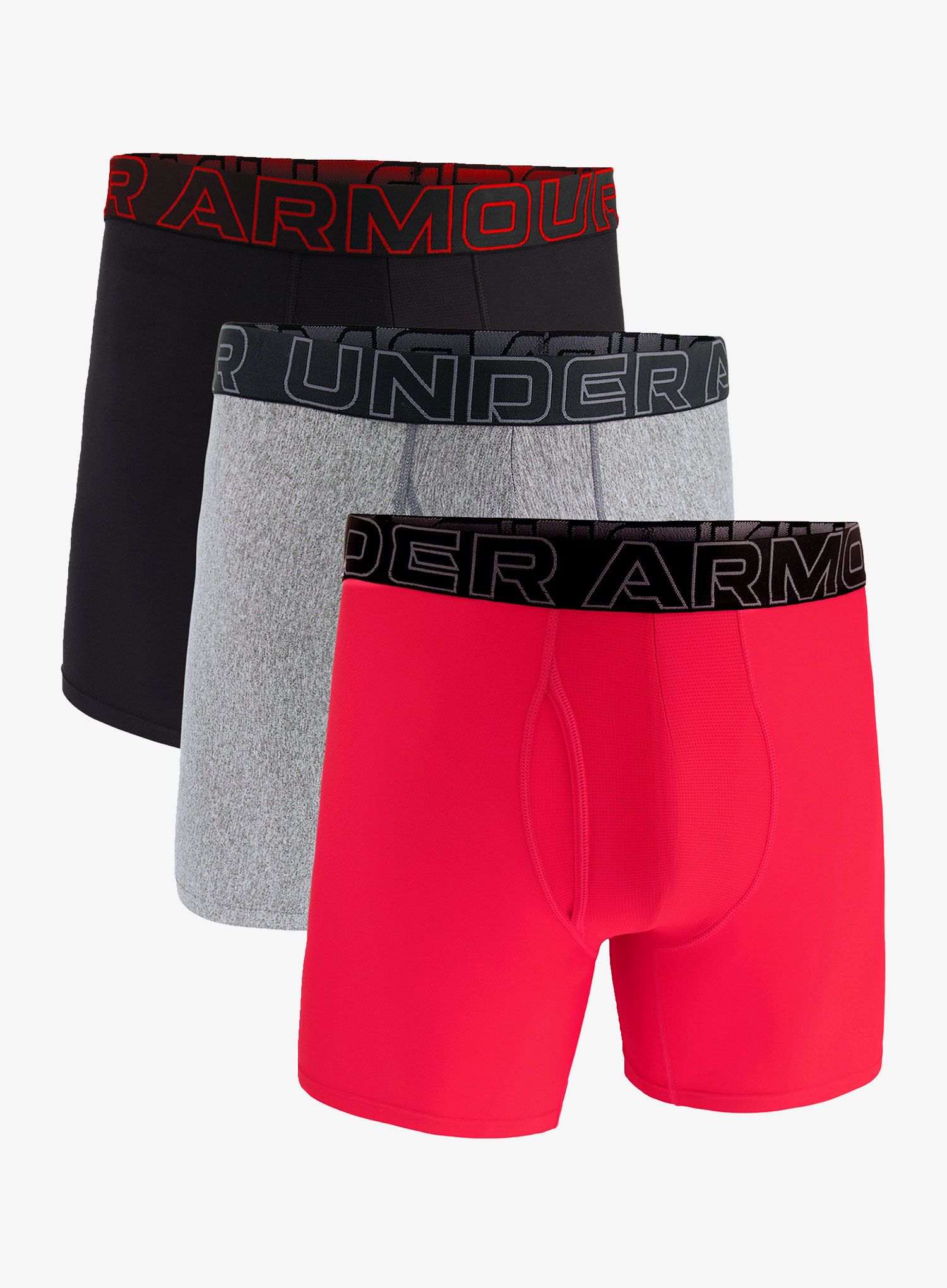 Boxerky Under Armour Performance Tech 6 in 3-Pack Boxerjock - red/castlerock full heather