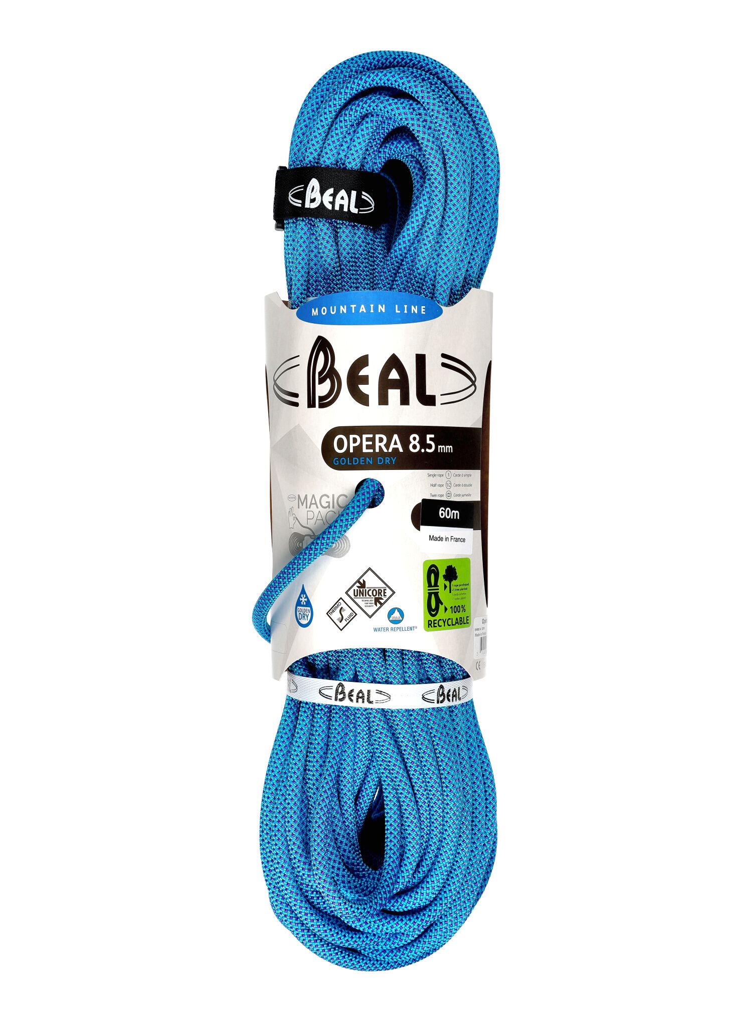 Dynamické lano Beal Opera 8,5 mm 60 m Unicore Golden Dry - blue