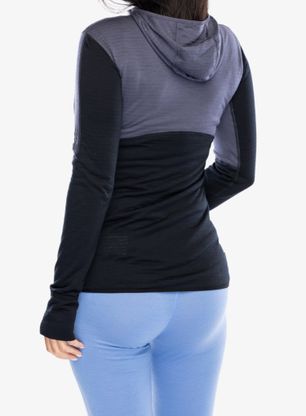 Dámska mikina s kapucňou Icebreaker Merino 200 Realfleece Descender LS Zip Hoodie - graphite/black/cb