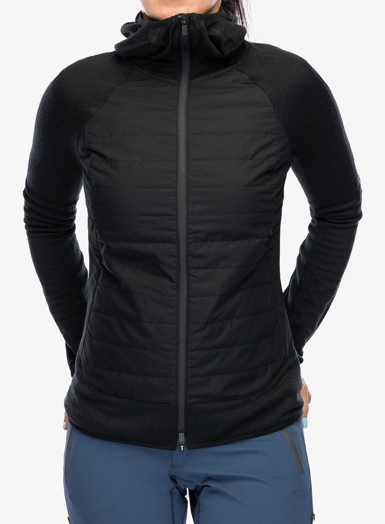 Dámska hybridná bunda dámska Icebreaker Merino Quantum Hybrid LS Zip Hoodie - black