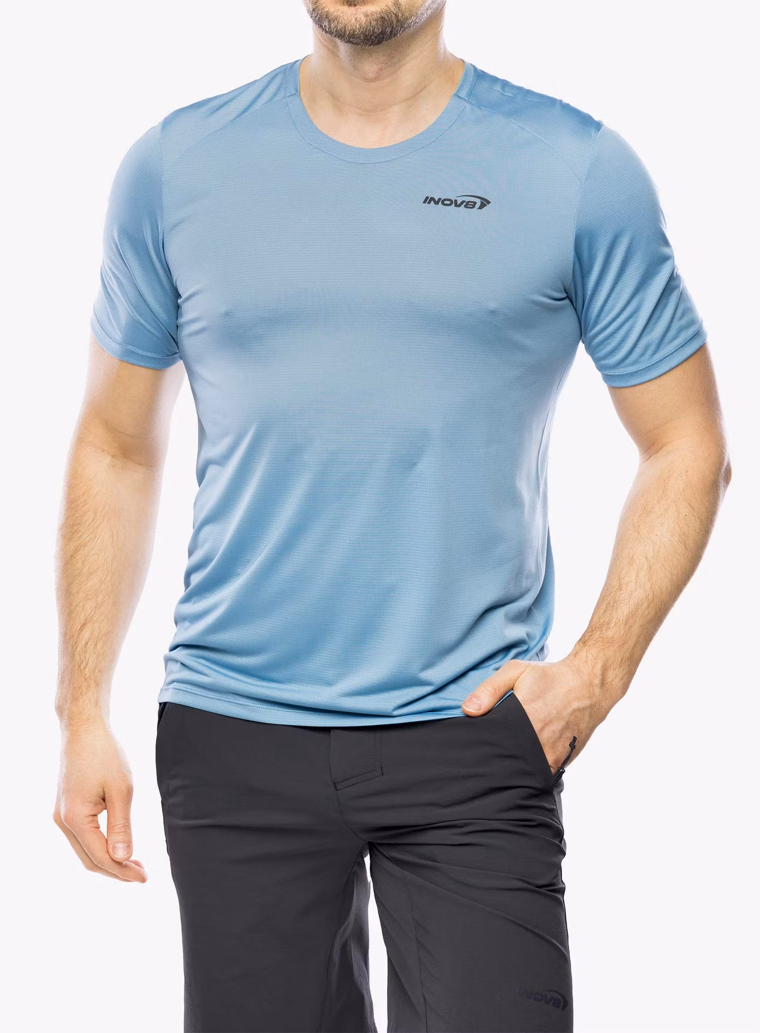 Bežecké tričko Inov-8 Performance Short Sleeve - blue grey/slate