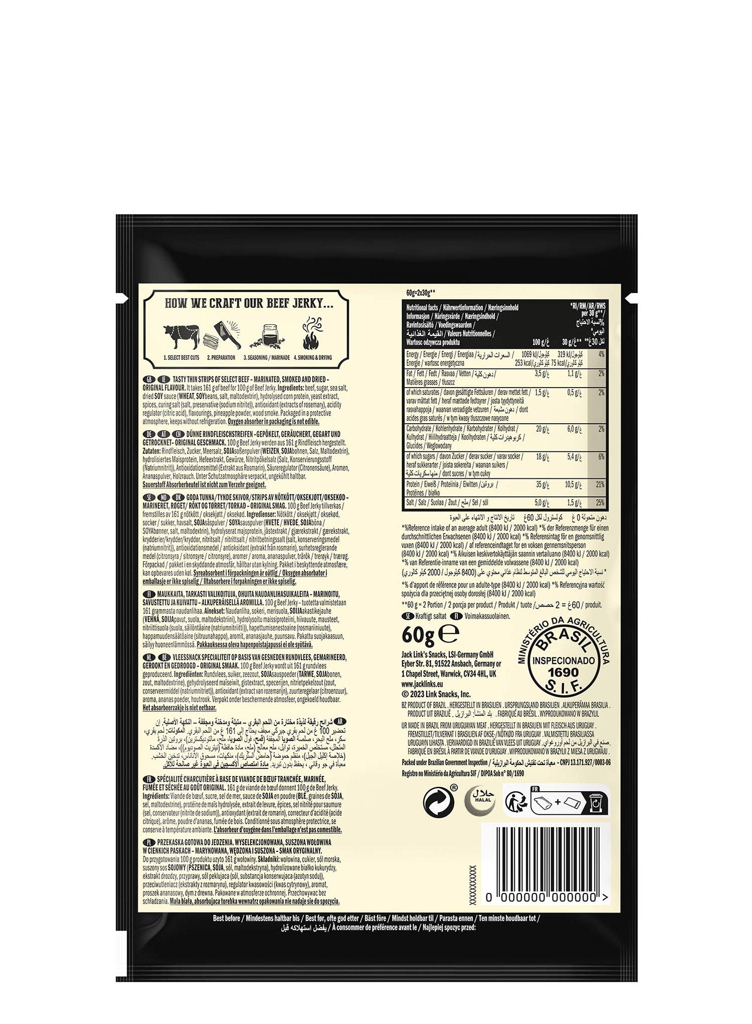 Sušené hovädzie mäso Jack Link's Beef Jerky Original 60 g