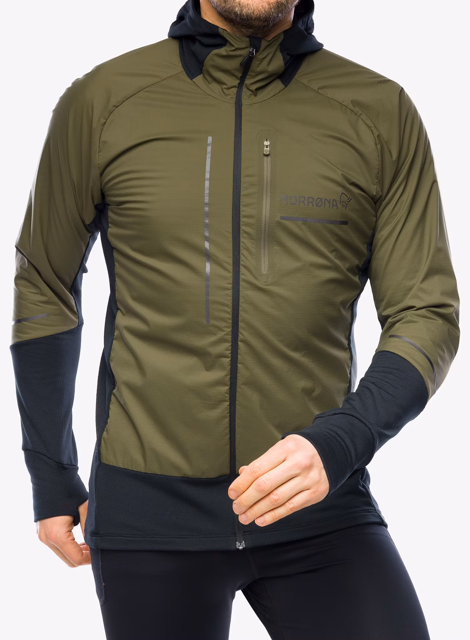 Bežecká bunda Norrona Senja Alpha90 Zip Hood - olive night