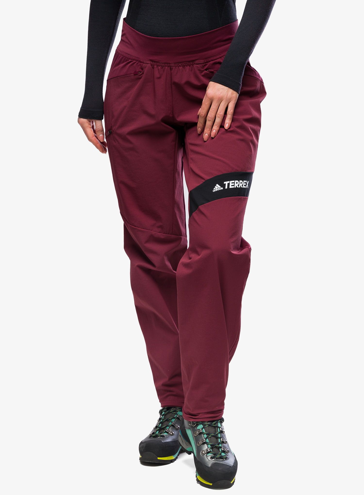 Dámske softshellové nohavice adidas TERREX Techrock Alpine Climbing Pants - shadow red