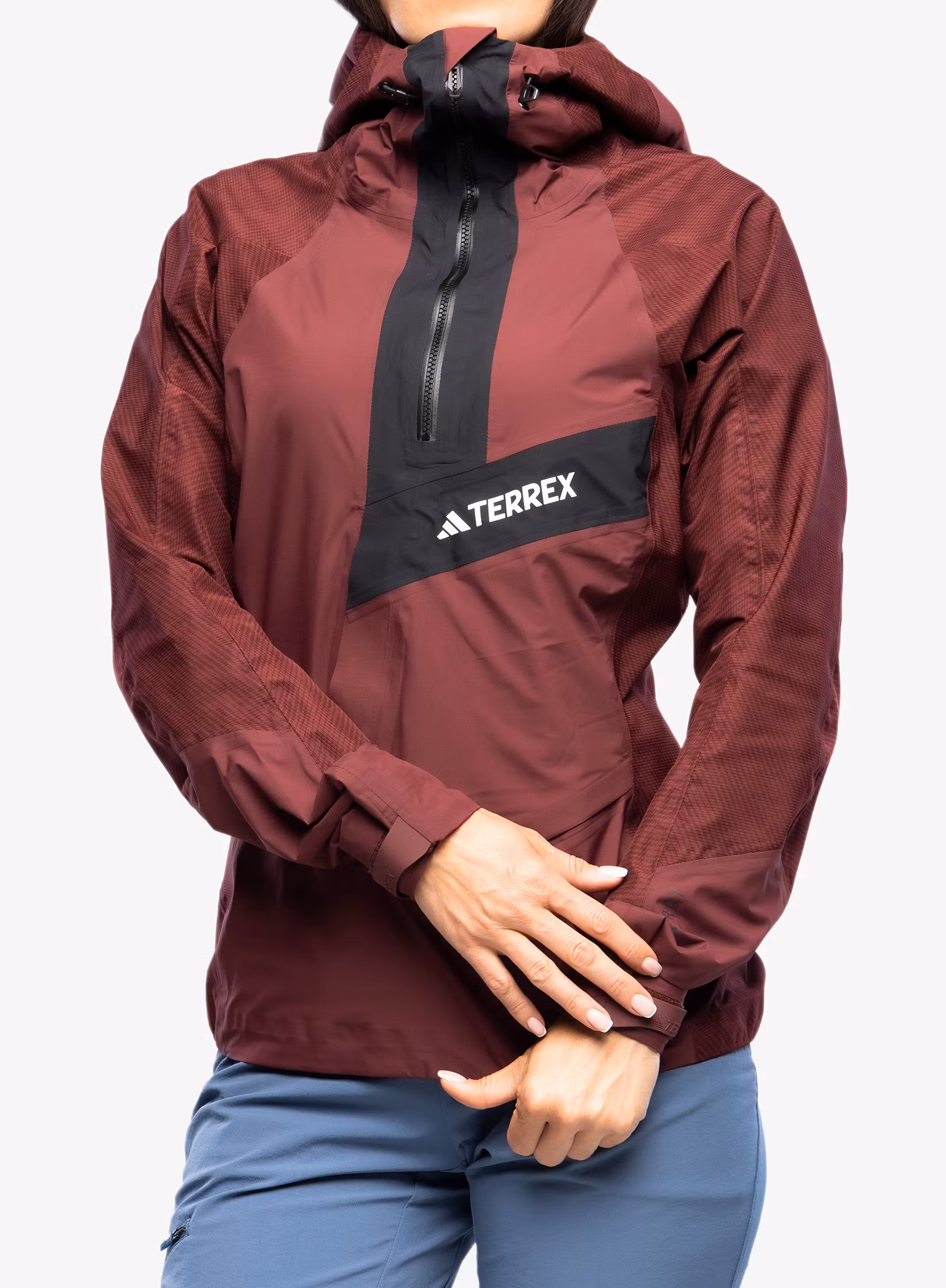 Nepremokavá bunda dámska adidas TERREX Techrock Primeknit RAIN.RDY Anorak - shadow red