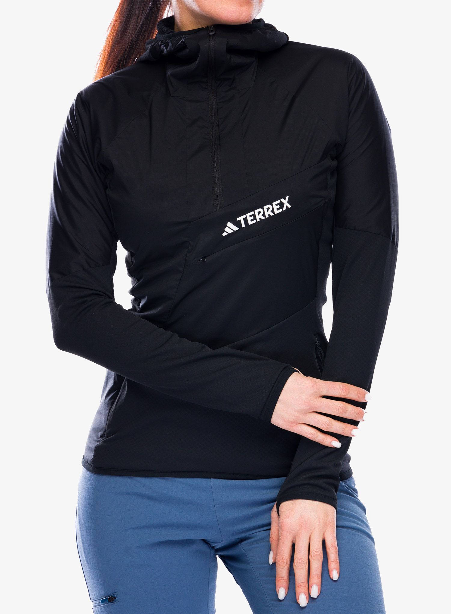 Dámska mikina s kapucňou adidas TERREX Techrock Ultralight Half Zip Hooded Fleece - black