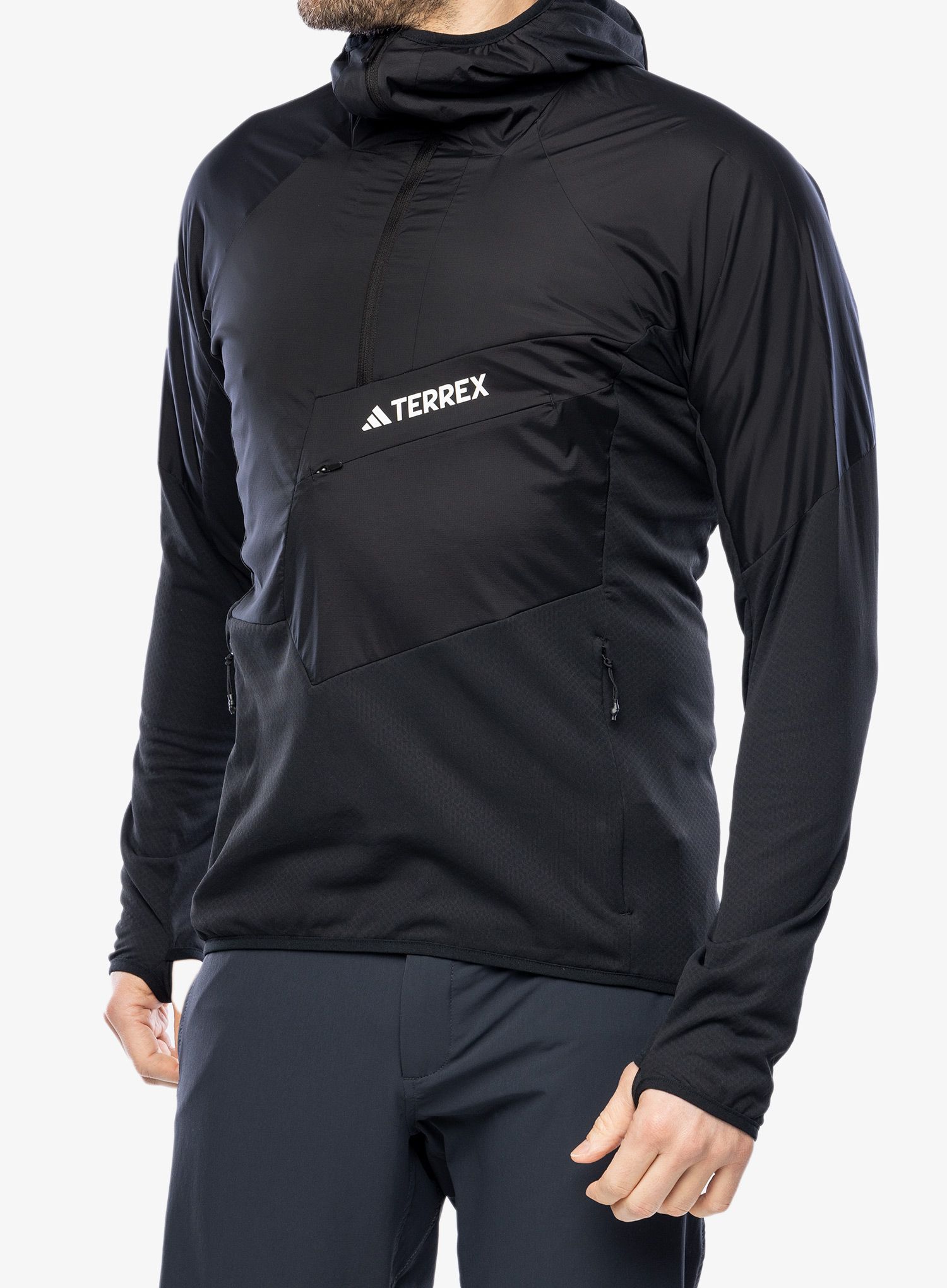 Mikina s kapucňou adidas TERREX Techrock Ultralight Half Zip Hooded Fleece - black