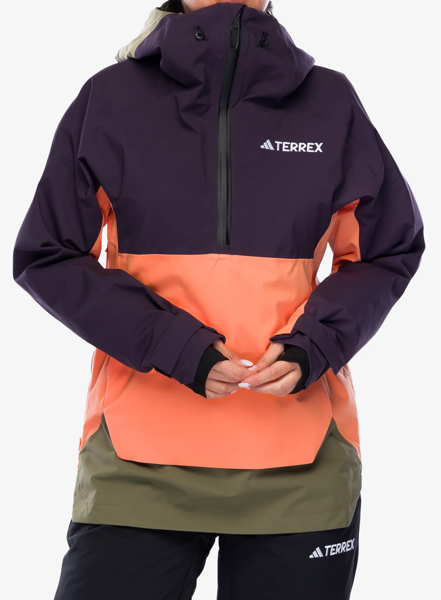 Dámska lyžiarska bunda adidas TERREX Xperior 2L Lined RAIN.RDY Anorak - aurora blk/olive stra/amb tint