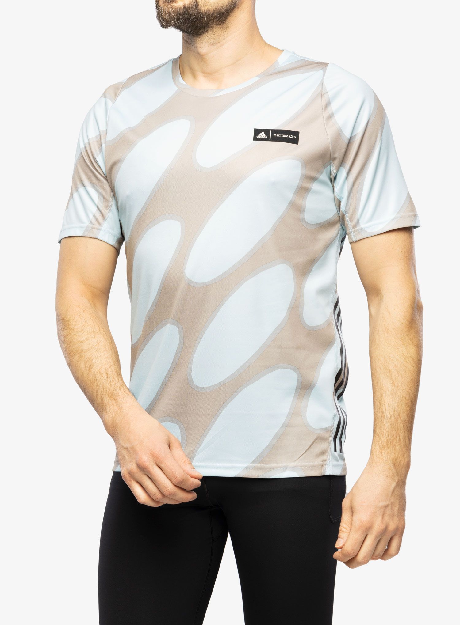 Pánske tričko adidas x Marimekko Run Icons 3-Stripes T-Shirt - ice blue/brown/blue