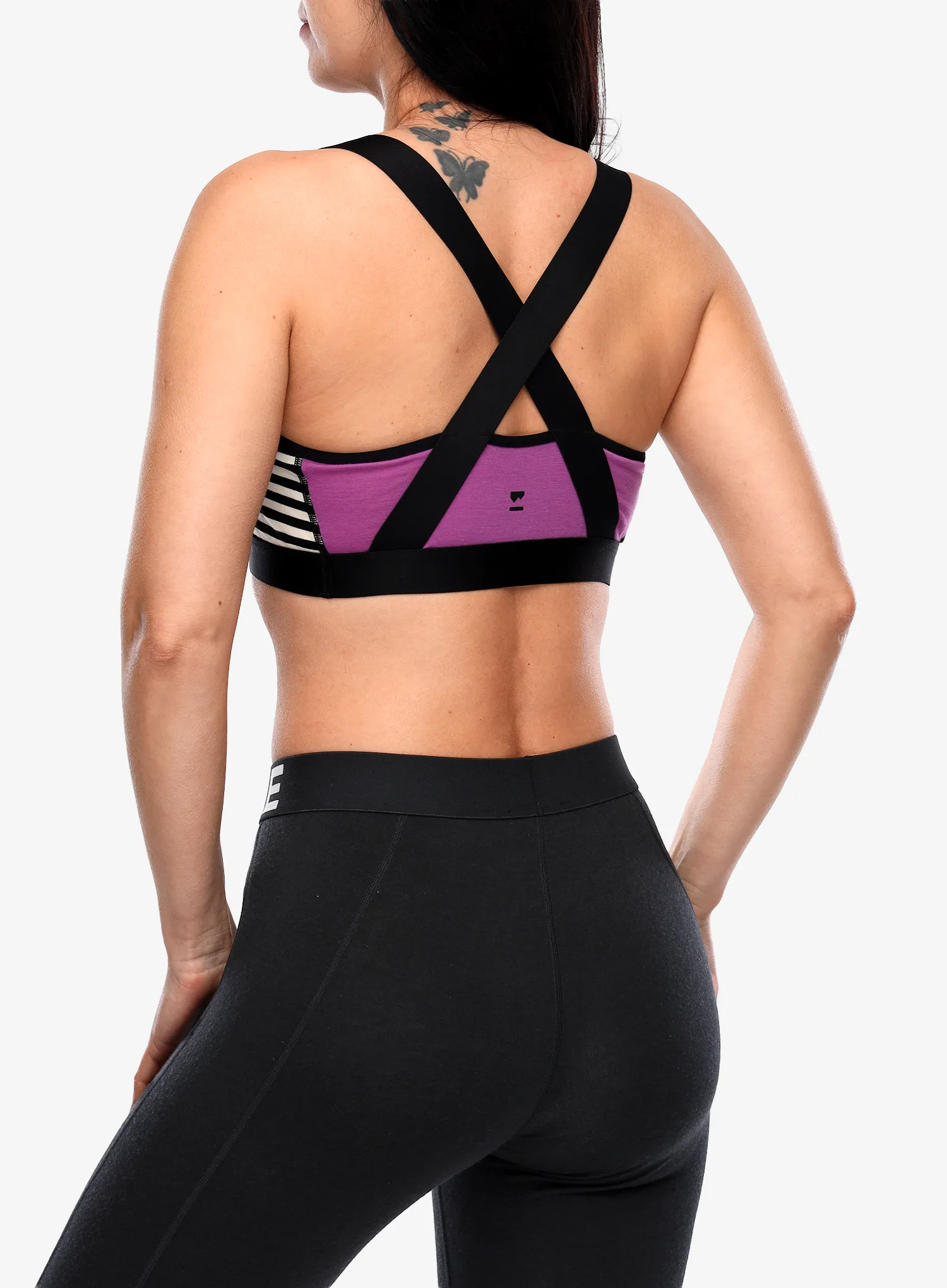 Športová podprsenka Mons Royale Stella Merino X-Back Bra - purple bolt/mr stripe