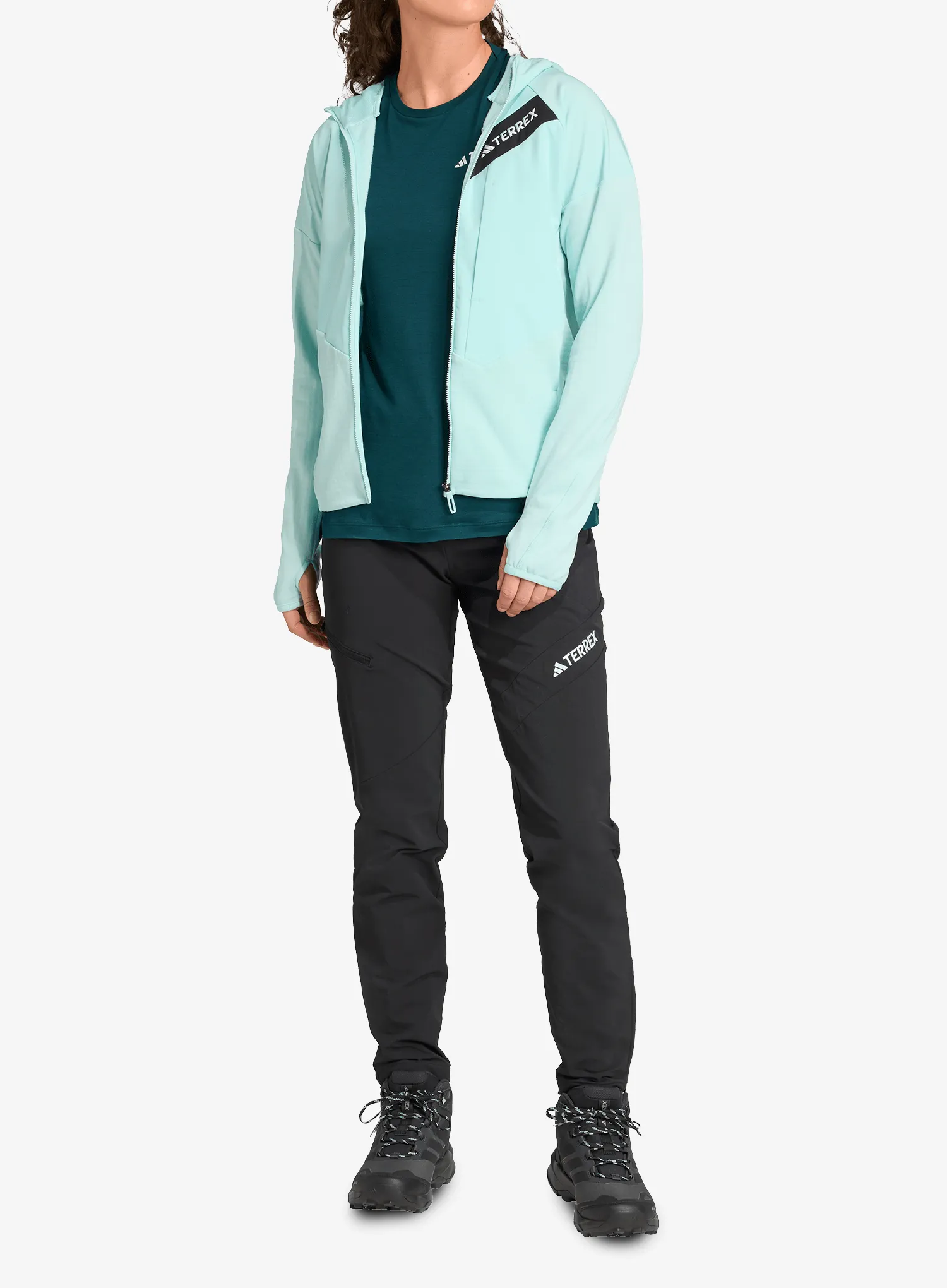 Mikina dámska adidas TERREX Techrock CLIMAWARM+ Wind Hooded Fleece Jacket - semi flash aqua