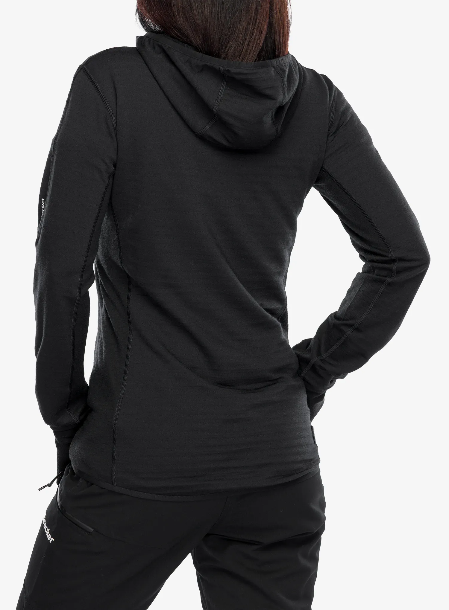Dámska mikina s kapucňou Icebreaker Merino Blend 300 RealFleece Descender LS Zip Hoodie - black