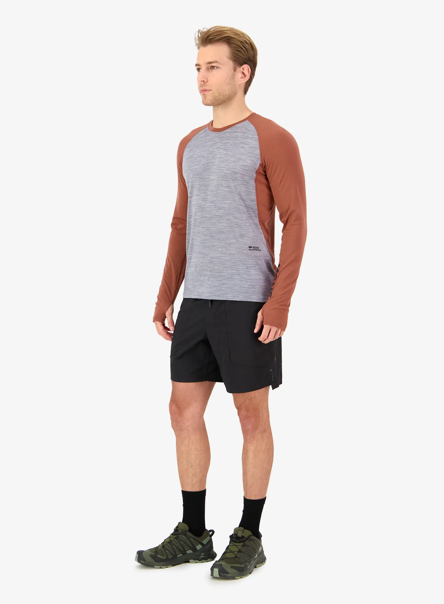Mikina Mons Royale Temple Merino Long Sleeve - cinnamon/grey heather