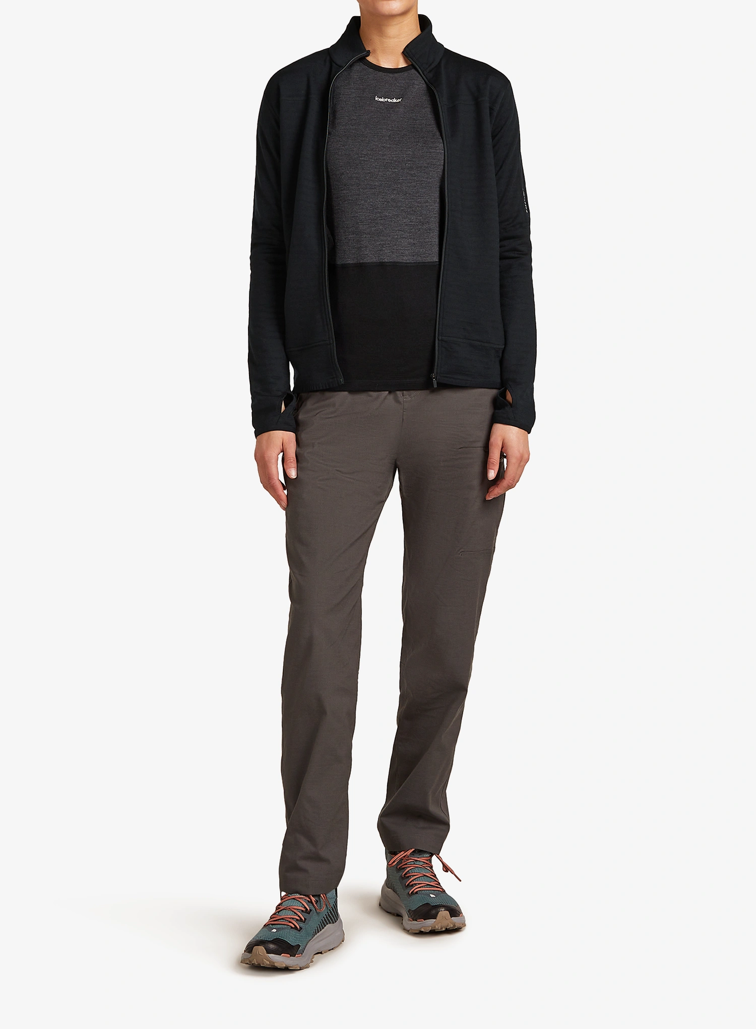 Dámska mikina na zips Icebreaker Merino Blend 300 RealFleece Descender LS Zip - black