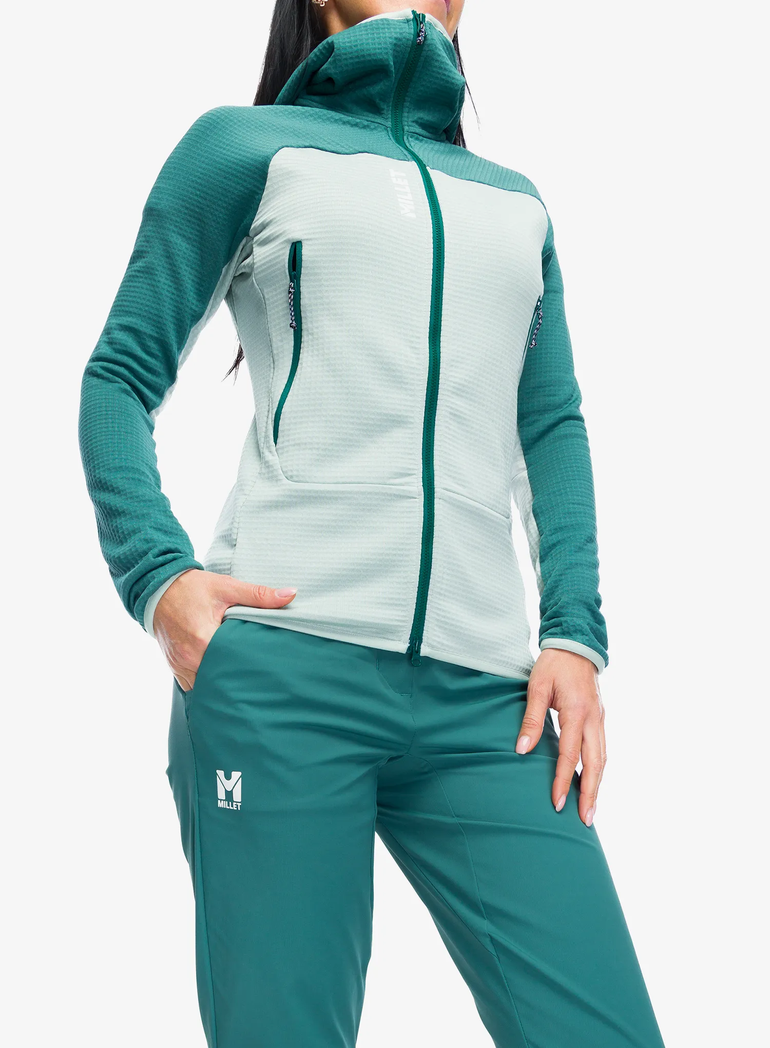Dámska mikina na zips Millet Fusion Grid Hoodie - seaweed/bottle