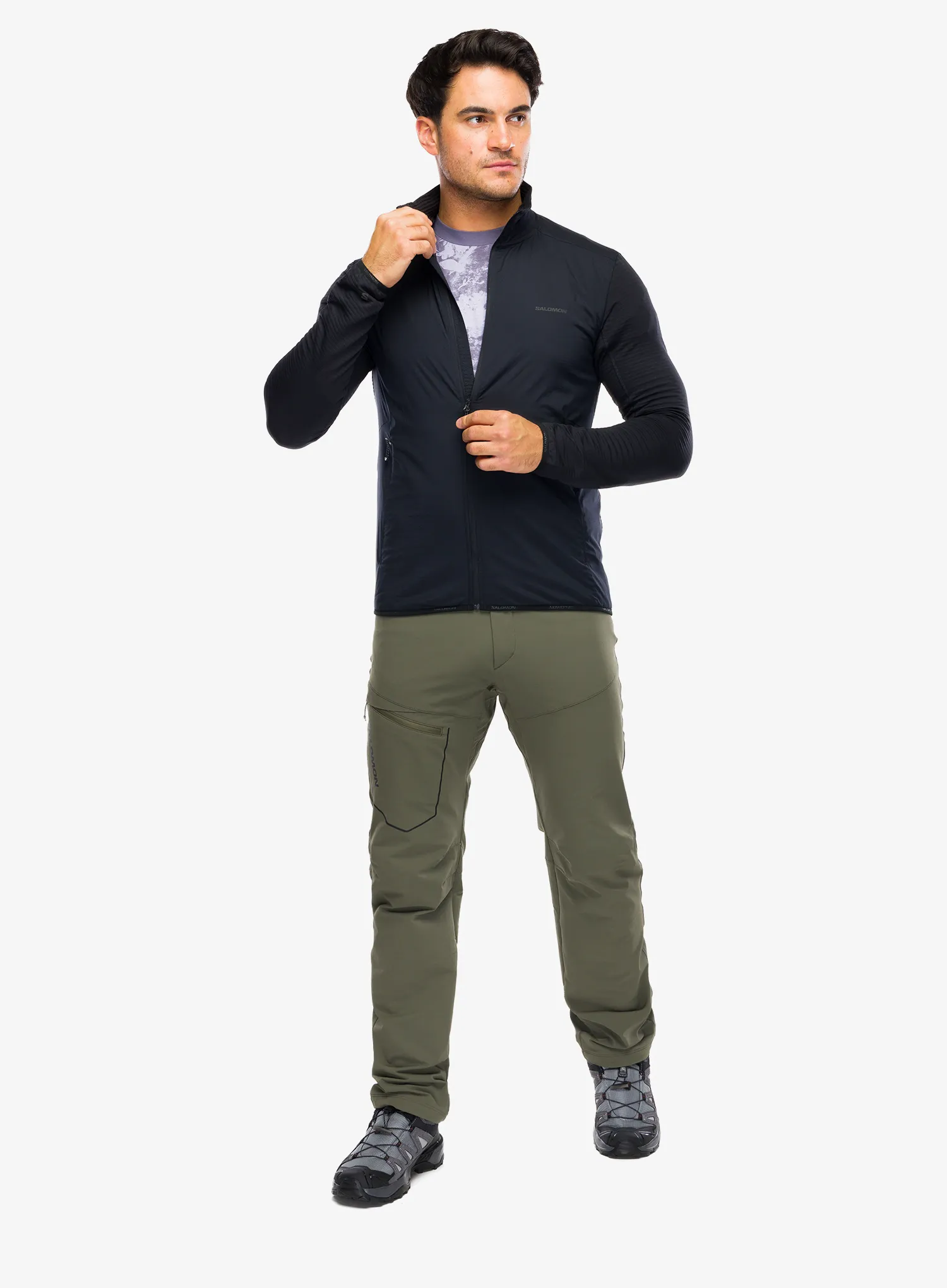 Mikina na zips Salomon Essential Lightwarm Hybrid - deep black