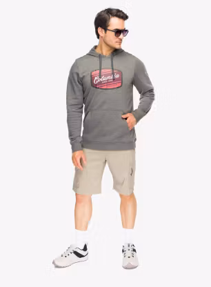Mikina s kapucňou Columbia Trek Graphic Hoodie - charcoal heather/c.badge