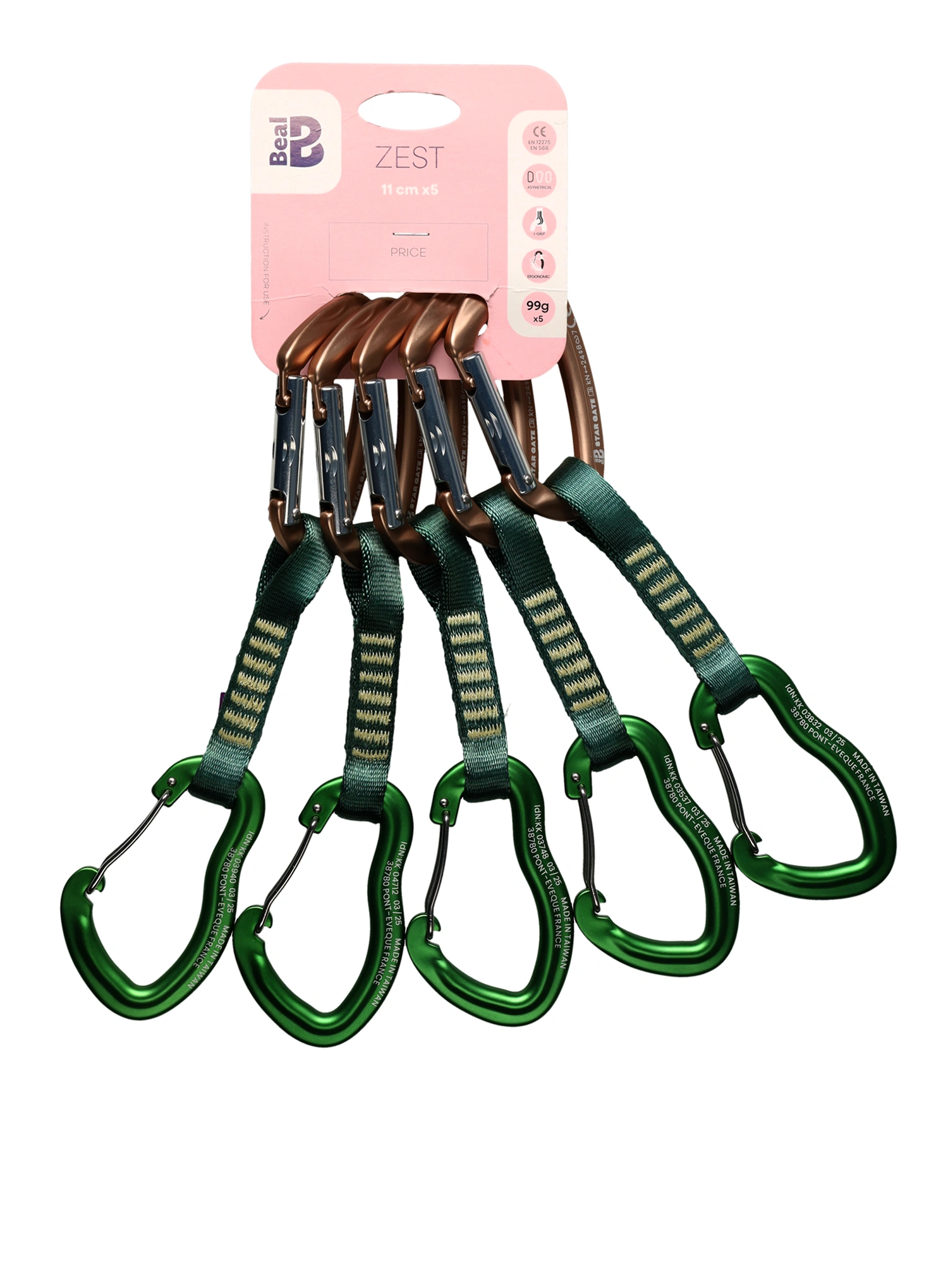 Lezecké expresky Beal Zest 11 cm x 5 pieces - green