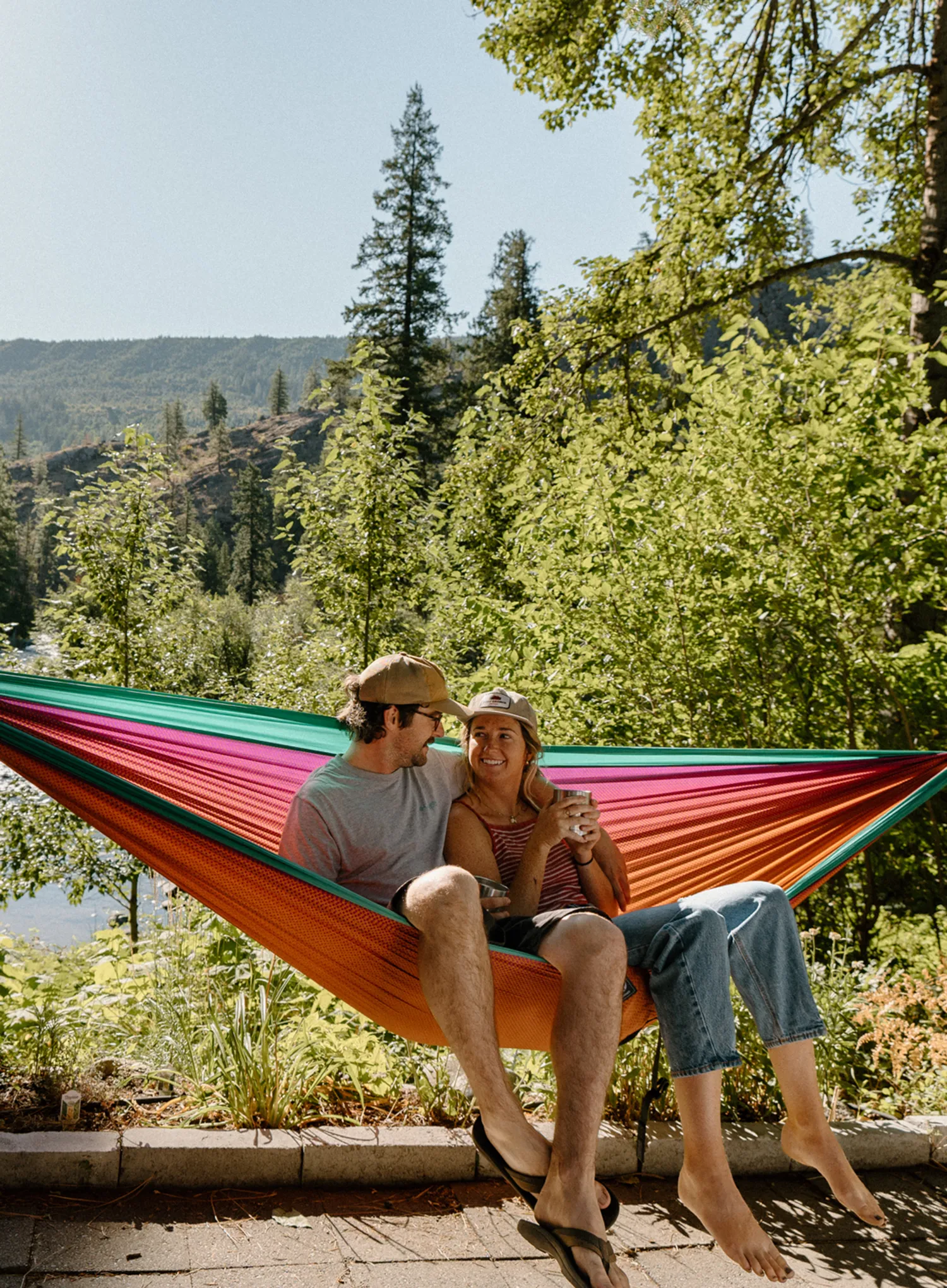 Hojdacia sieť pre dvoch ENO DoubleNest Print Hammock - fade/seaglass