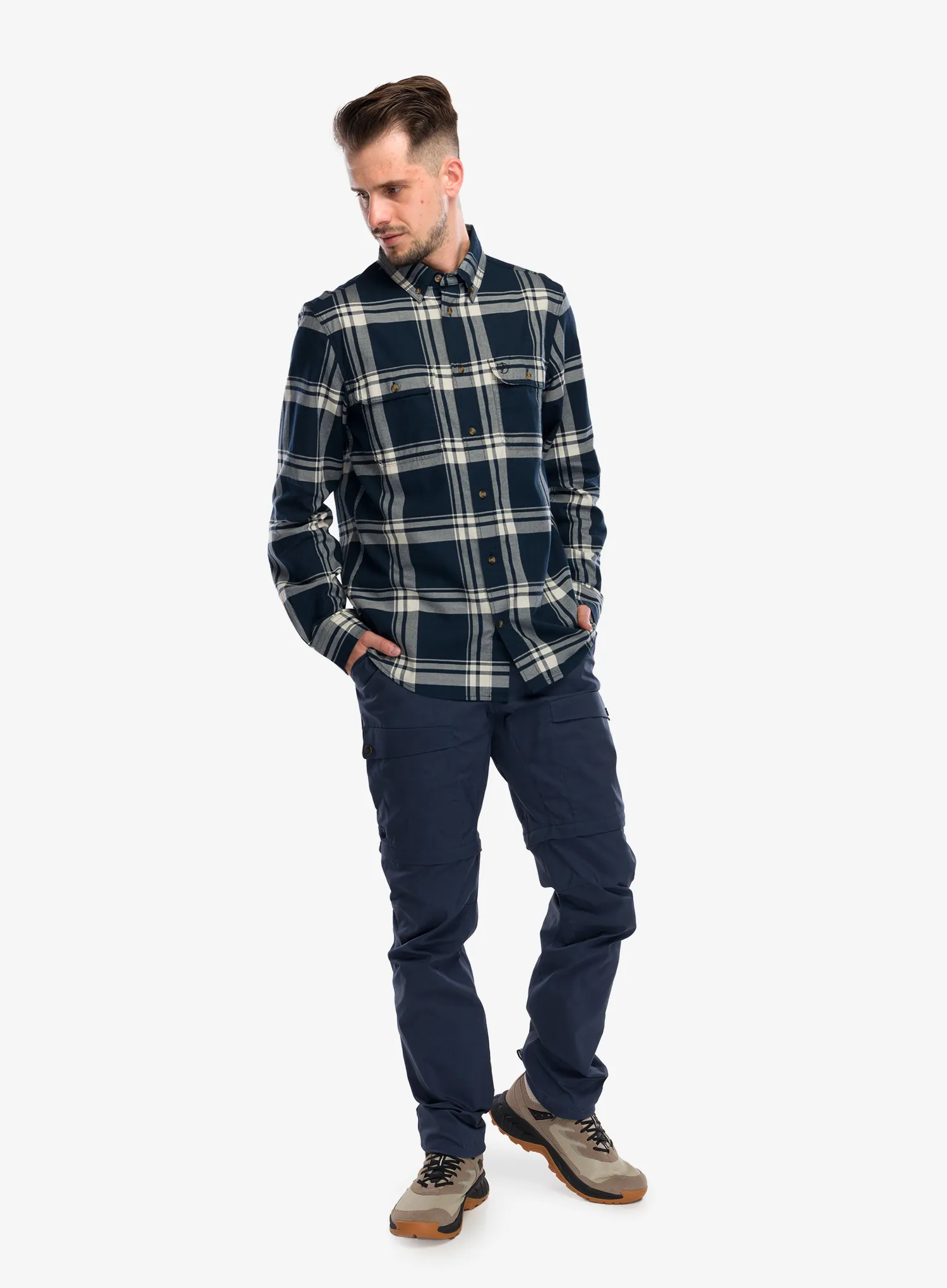 Turistická košeľa Fjallraven Ovik Lite Flannel Shirt - dark navy/chalk white